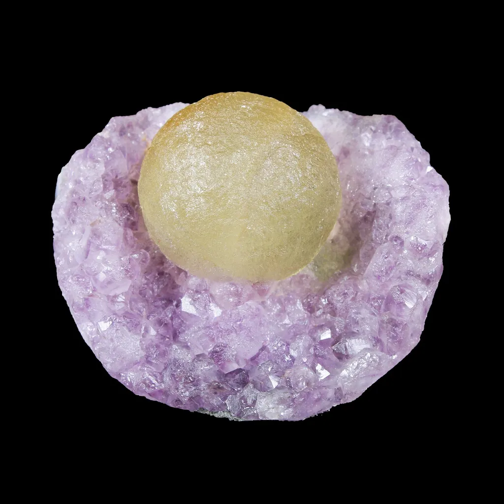Botryoidal Yelllow Fluorite on Amethyst – Natural Mineral Specimen image