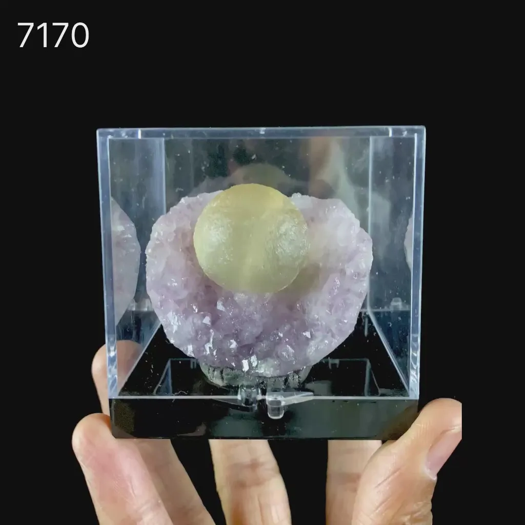 Botryoidal Yelllow Fluorite on Amethyst – Natural Mineral Specimen - image 7