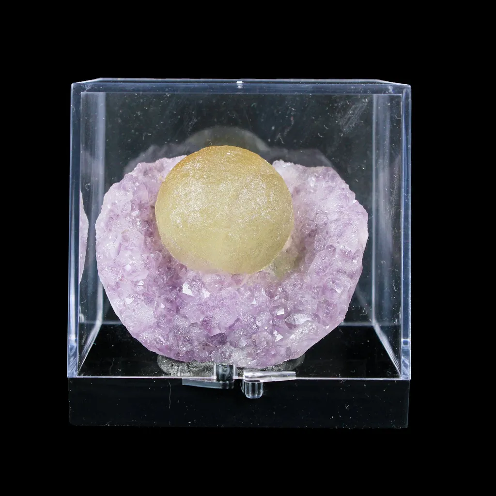 Botryoidal Yelllow Fluorite on Amethyst – Natural Mineral Specimen - image 4