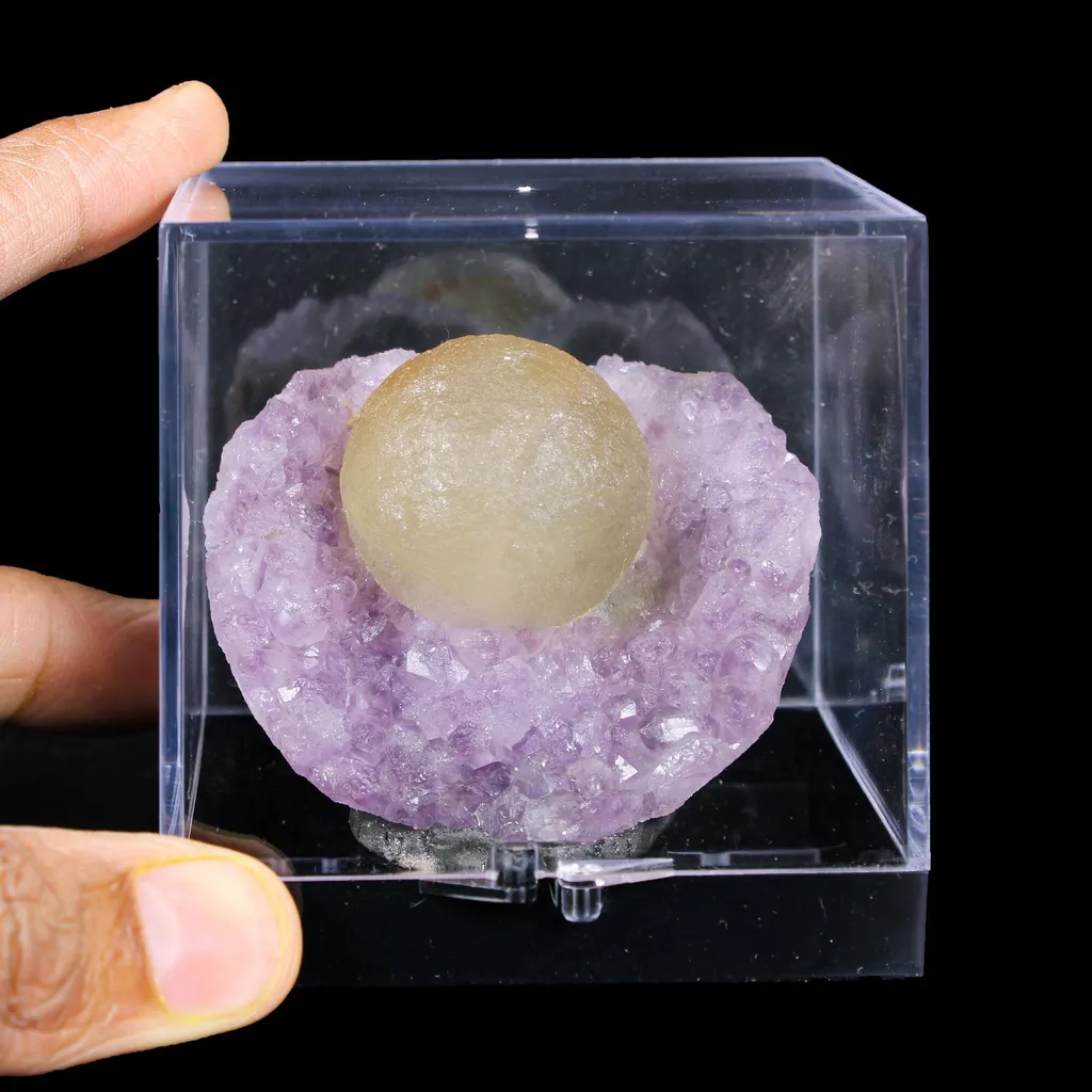 Botryoidal Yelllow Fluorite on Amethyst – Natural Mineral Specimen - image 5
