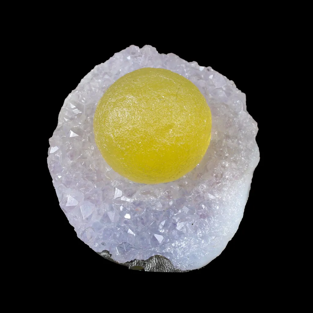 Botryoidal Yelllow Fluorite on Amethyst – Natural Mineral Specimen image