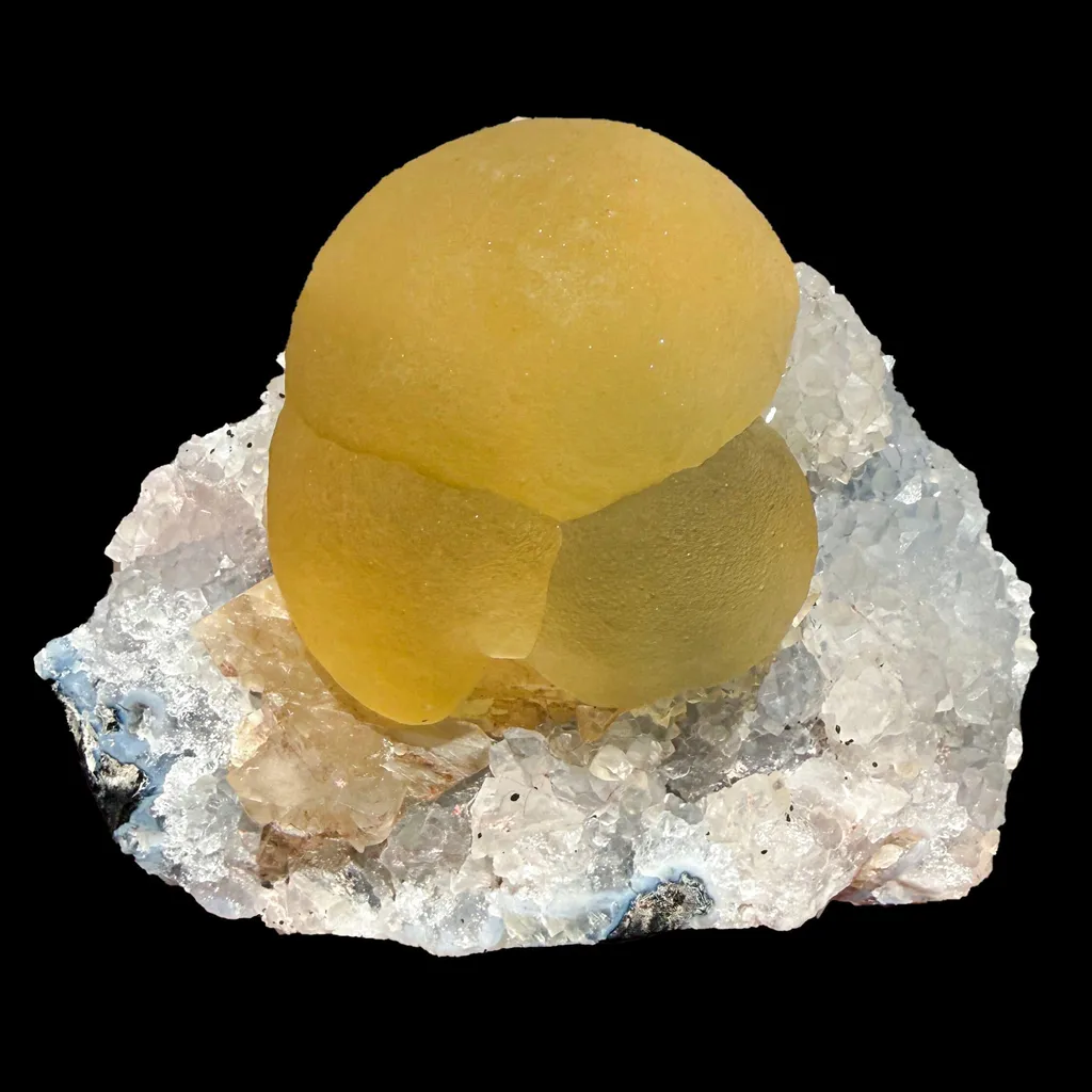 Botryoidal Yellow Fluorite Cluster on Quartz Matrix – Indian Mineral Specimen from Nashik image