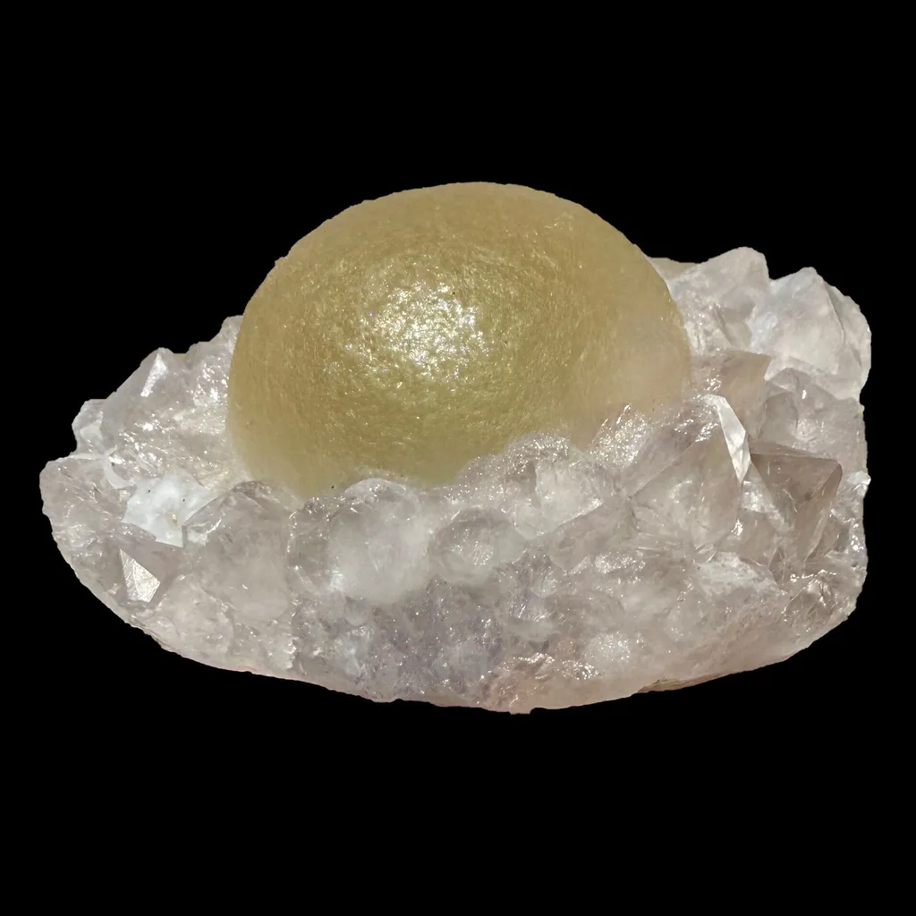 Botryoidal Yellow Fluorite on Amethyst Quartz Cluster – Natural Mineral Specimen from Madhya Pradesh - image 4