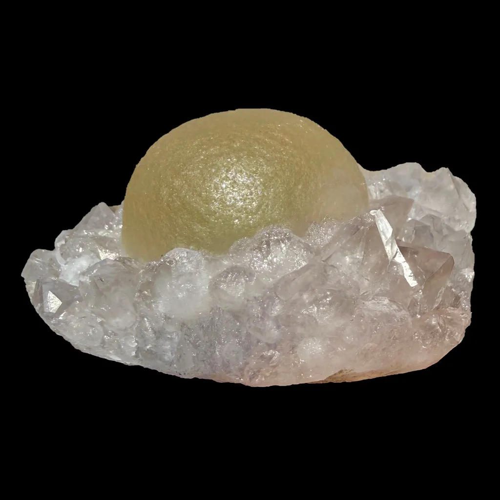 Botryoidal Yellow Fluorite on Amethyst Quartz Cluster – Natural Mineral Specimen from Madhya Pradesh - image 7