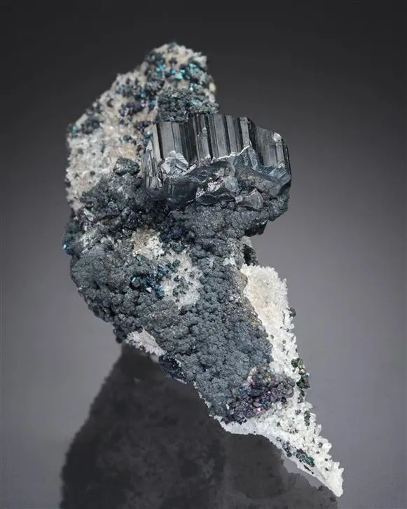 Bournonite with Freibergite and Pyrite on Quartz - image 1