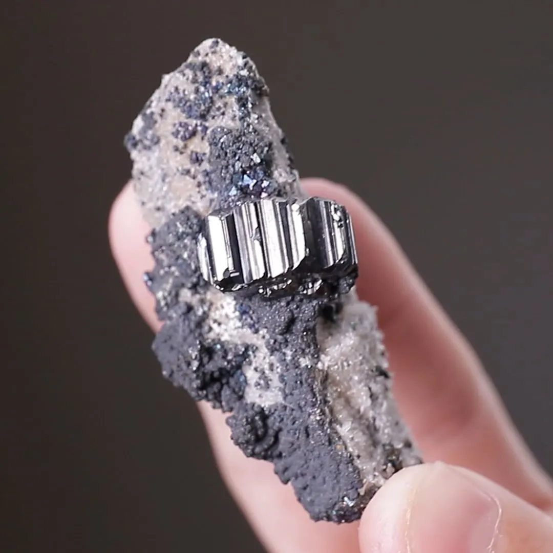 Bournonite with Freibergite and Pyrite on Quartz - image 2