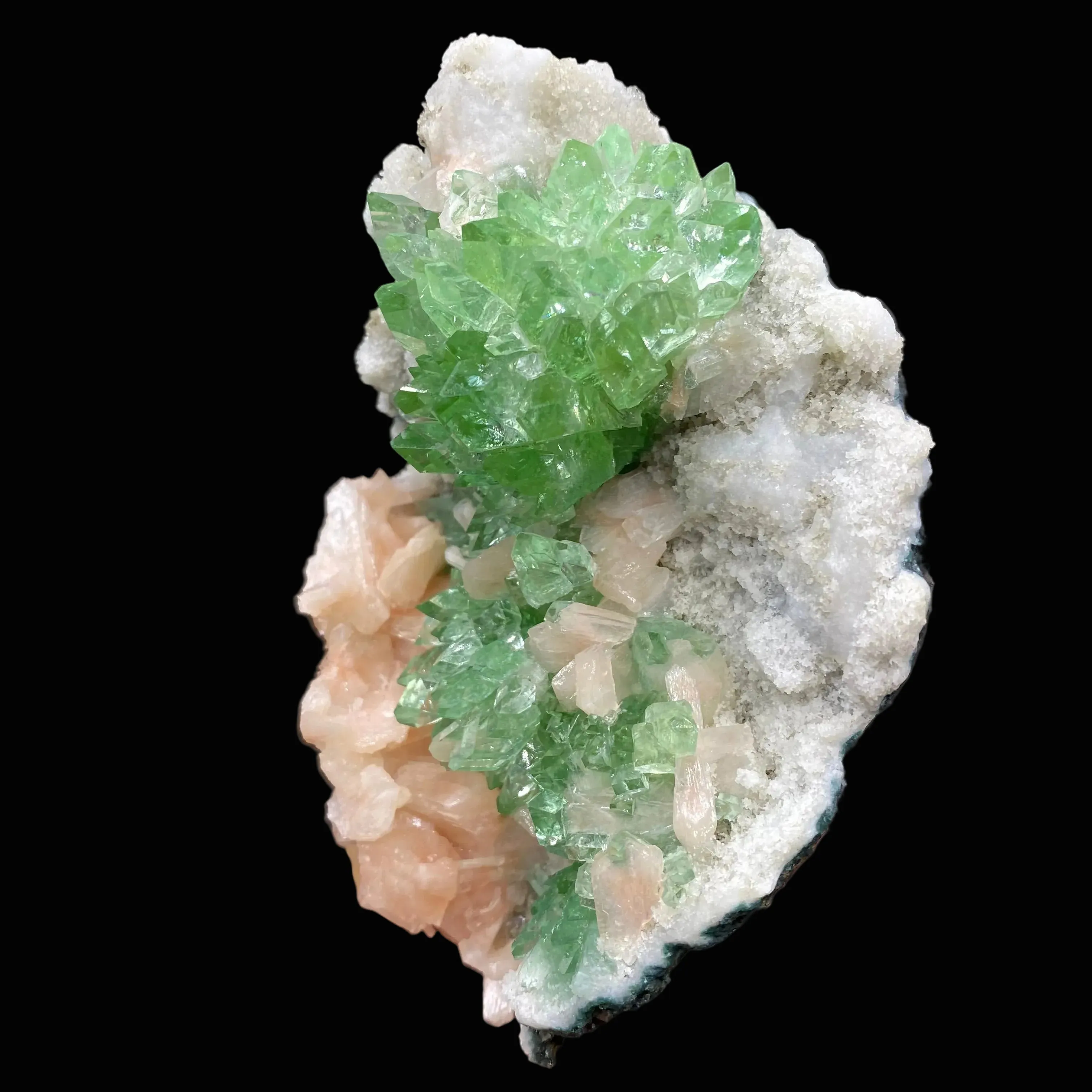 Bright Green Apophyllite Cluster with Stilbite, Natural Mineral Specimen - image 3