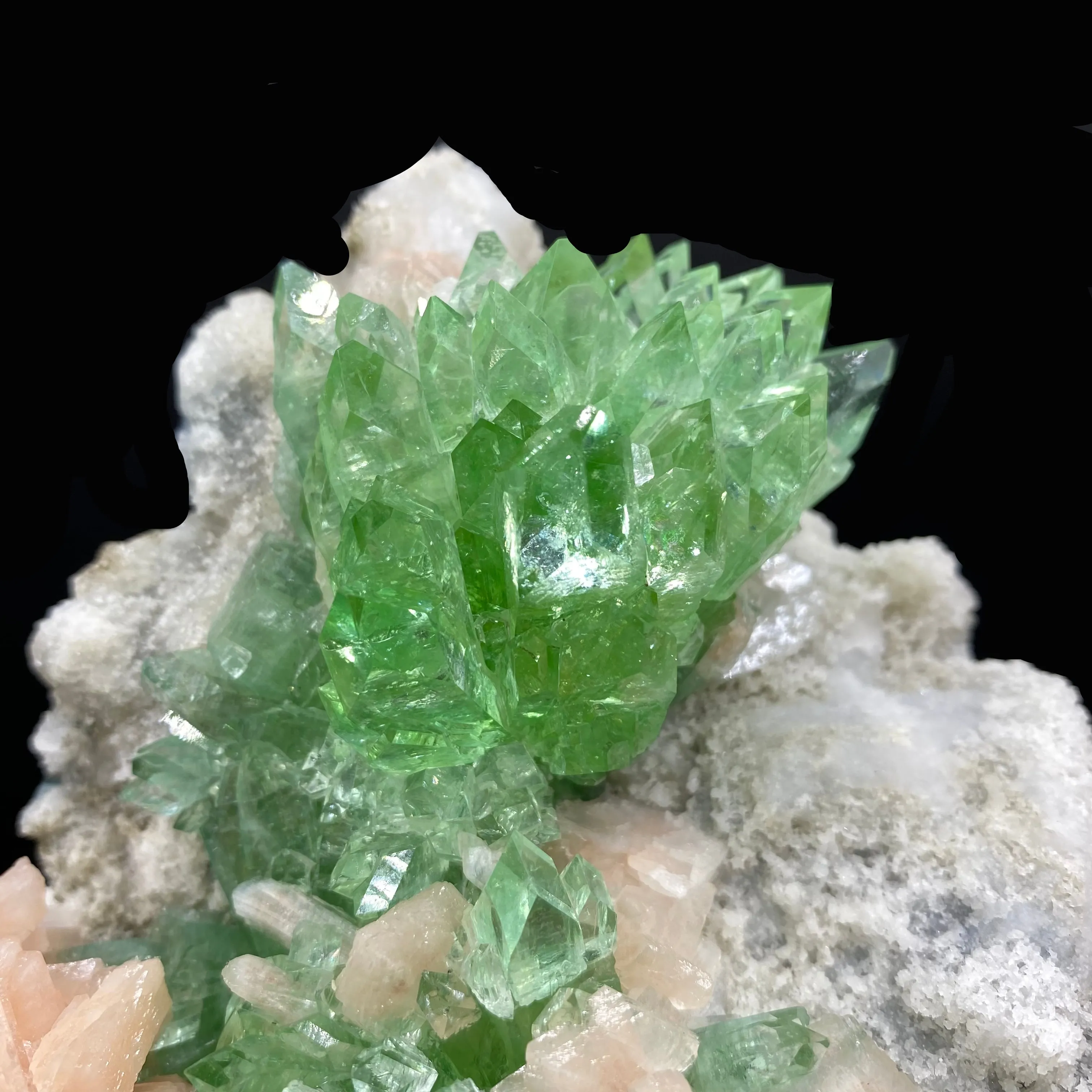 Bright Green Apophyllite Cluster with Stilbite, Natural Mineral Specimen - image 4