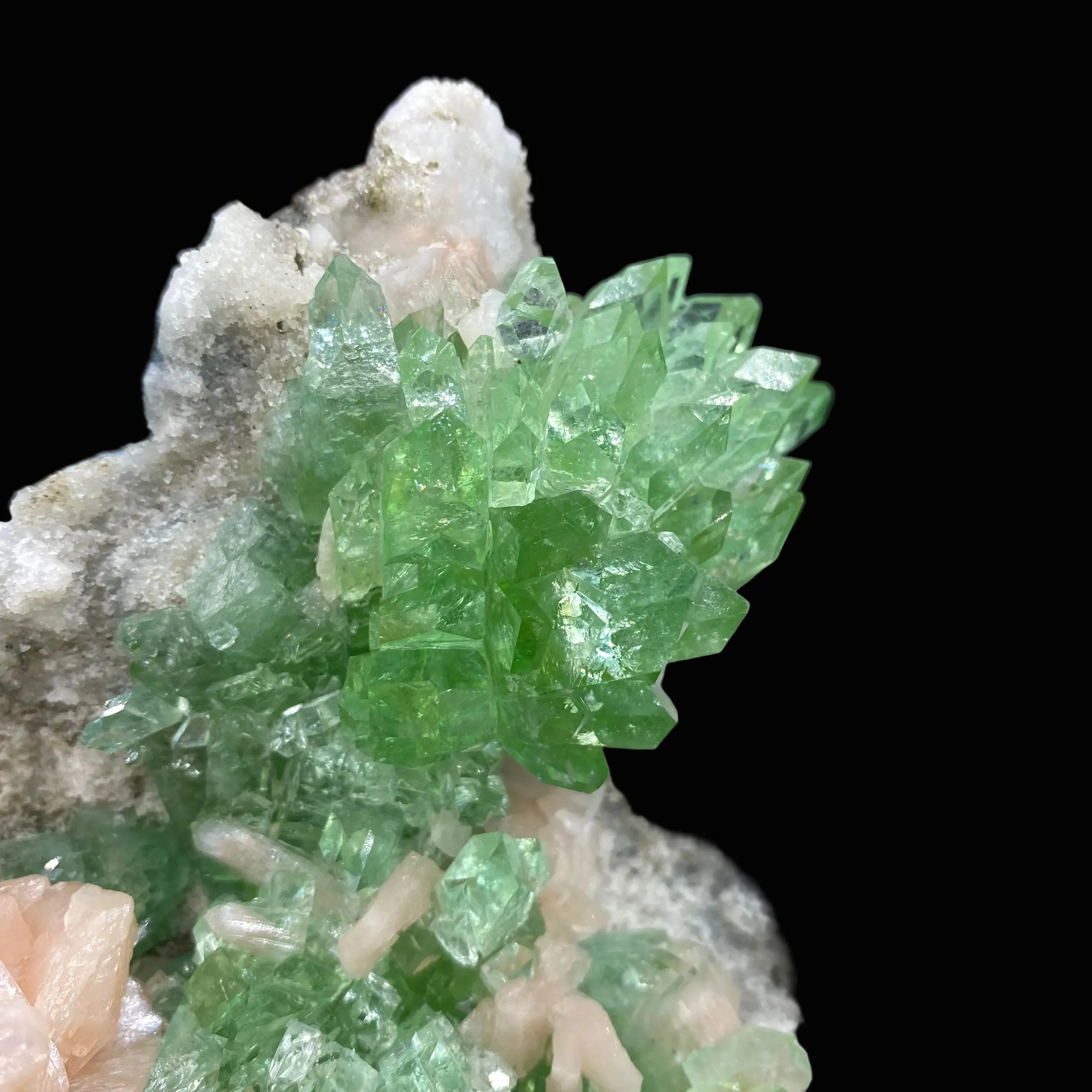 Bright Green Apophyllite Cluster with Stilbite, Natural Mineral Specimen - image 5