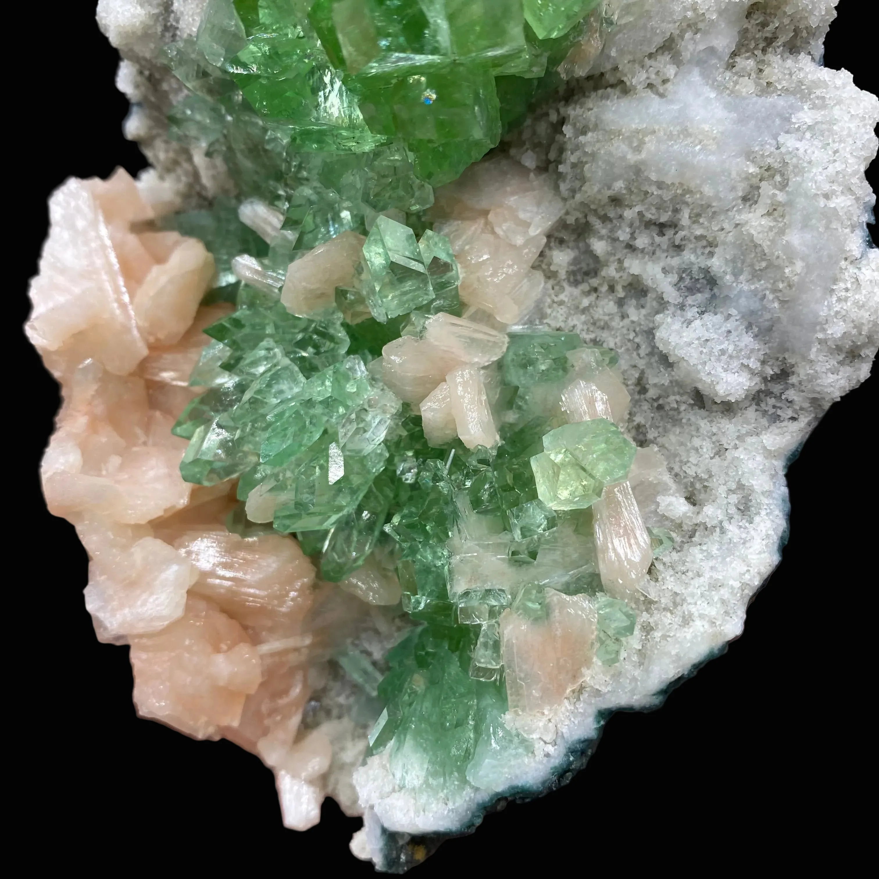 Bright Green Apophyllite Cluster with Stilbite, Natural Mineral Specimen - image 6