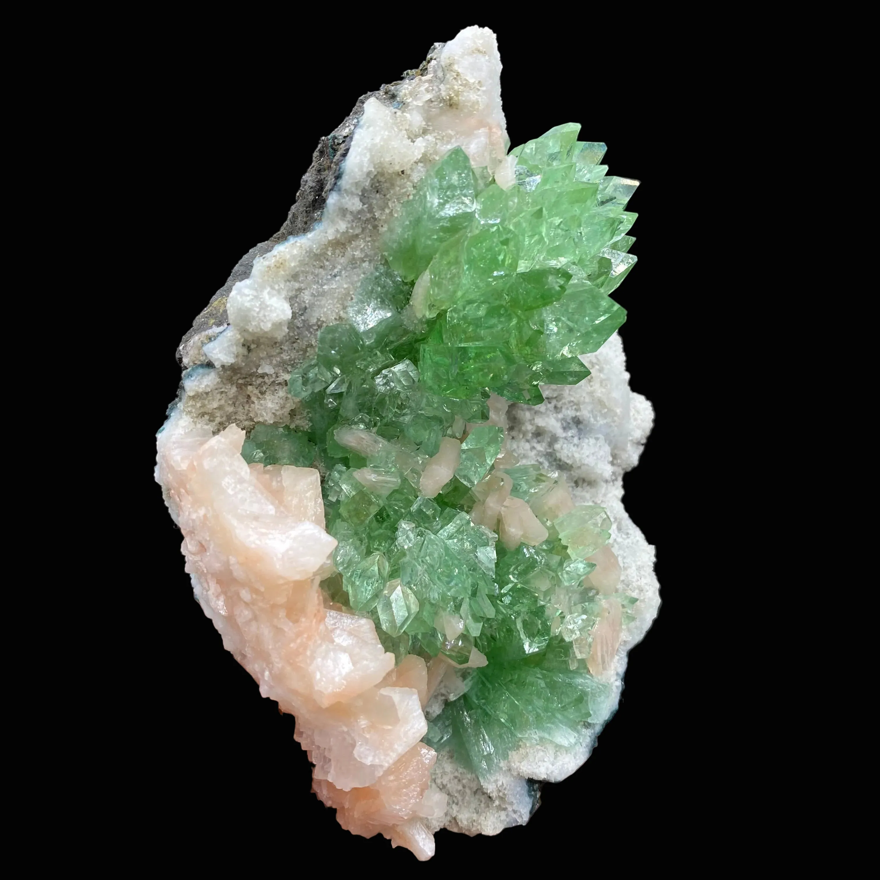 Bright Green Apophyllite Cluster with Stilbite, Natural Mineral Specimen - image 2