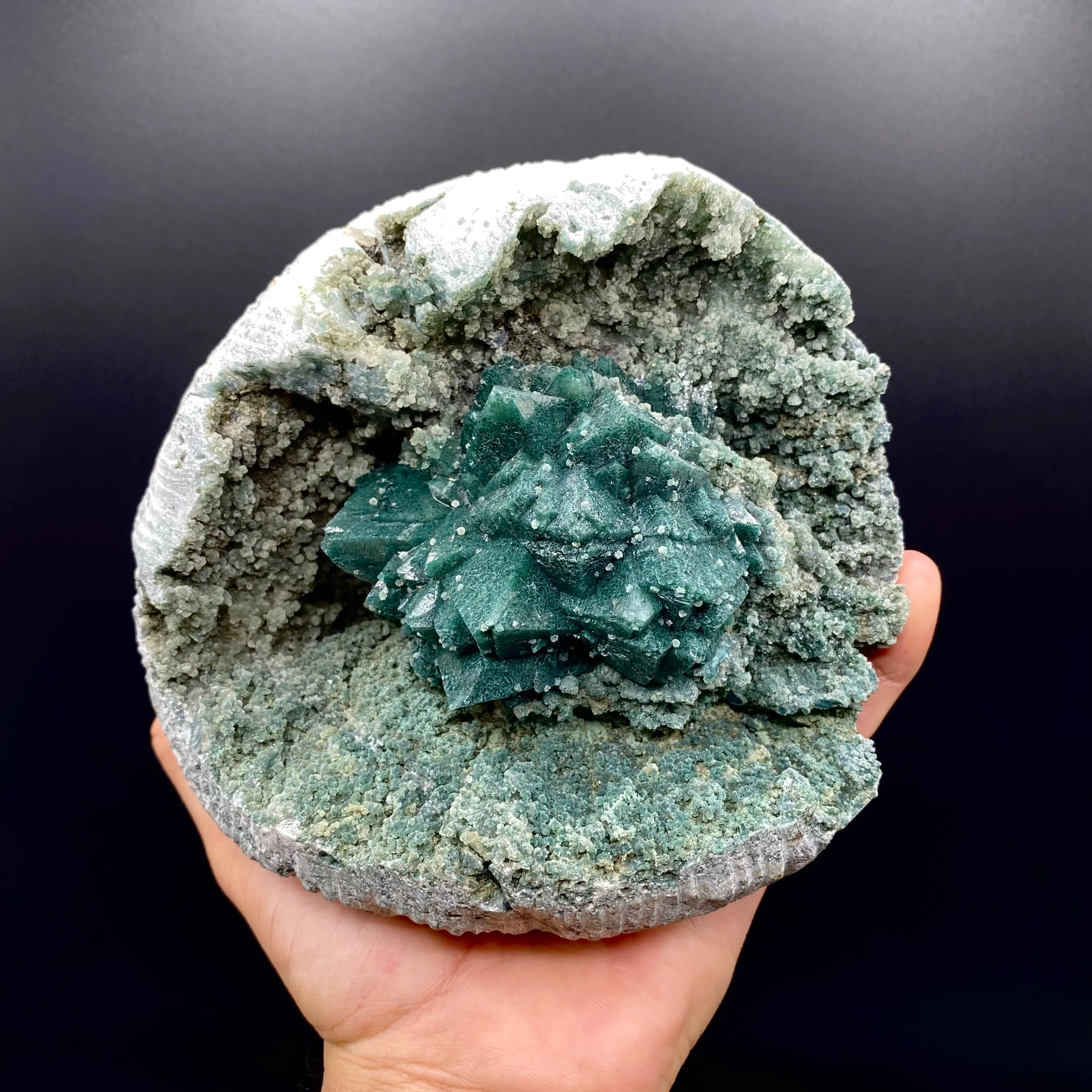 Brilliant Huge Marshy Green Apophyllite Flower with Celadonite & Chalcedony | Raw Indian Zeolite Mineral Specimen from Jalgaon DK131 - image 1