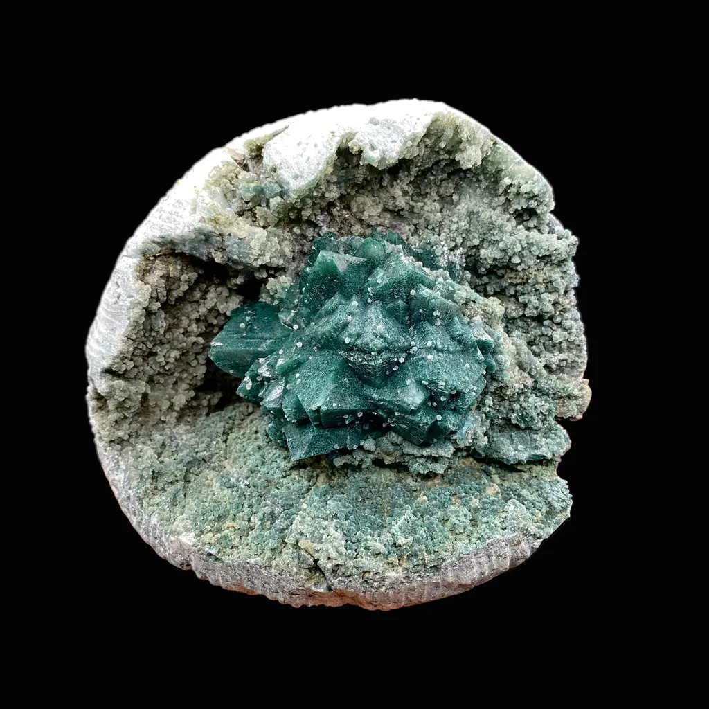 Brilliant Huge Marshy Green Apophyllite Flower with Celadonite & Chalcedony | Raw Indian Zeolite Mineral Specimen from Jalgaon DK131 image