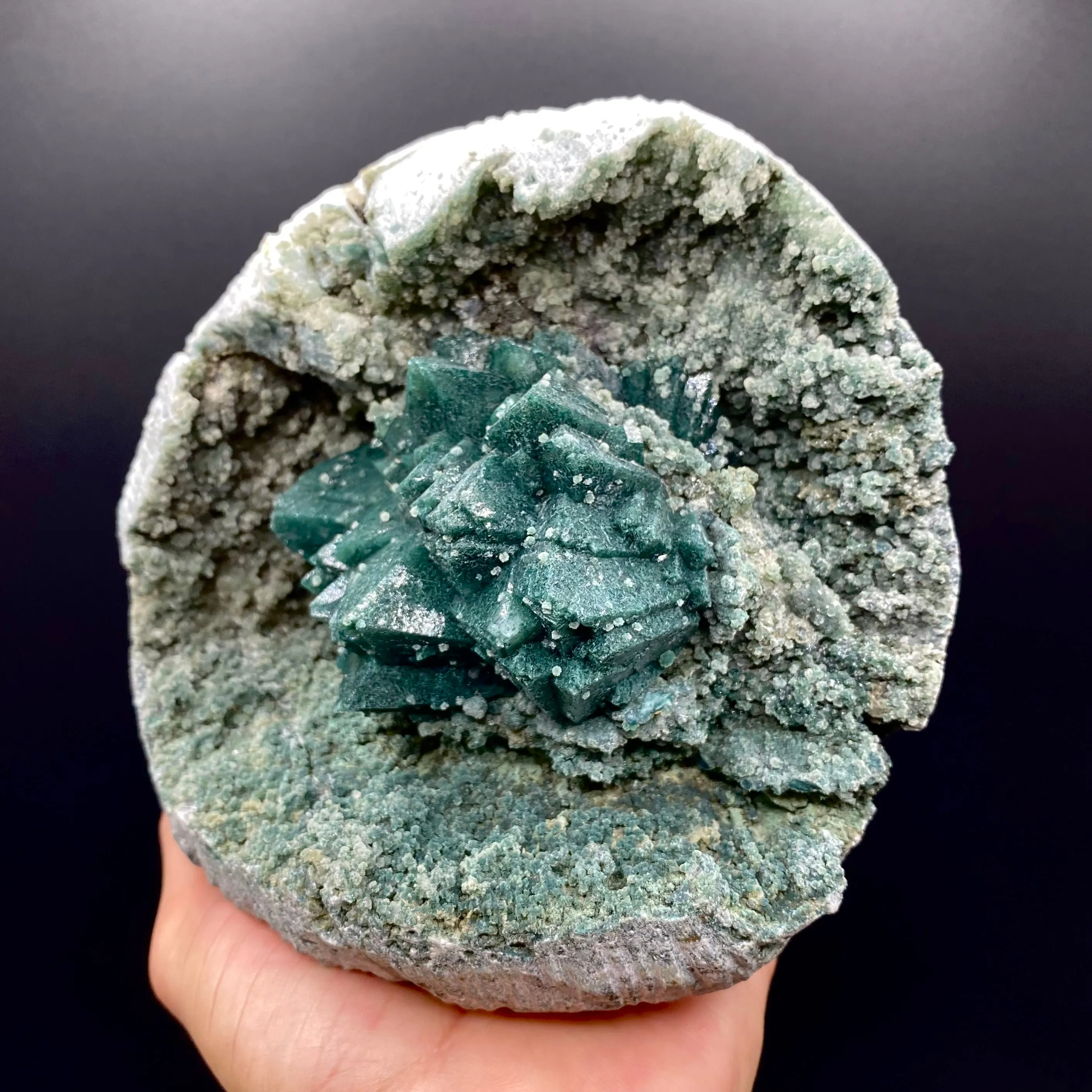 Brilliant Huge Marshy Green Apophyllite Flower with Celadonite & Chalcedony | Raw Indian Zeolite Mineral Specimen from Jalgaon DK131 - image 4
