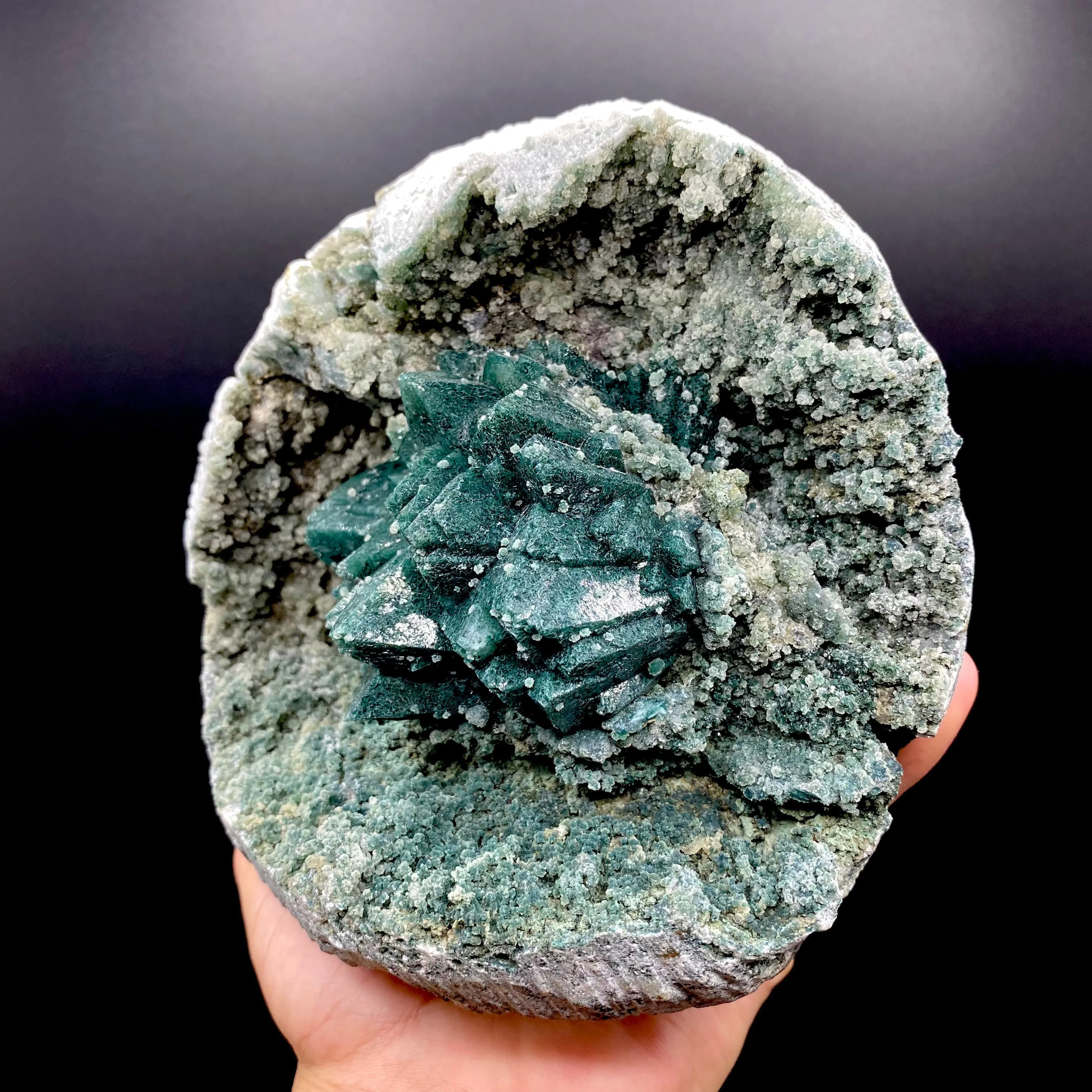 Brilliant Huge Marshy Green Apophyllite Flower with Celadonite & Chalcedony | Raw Indian Zeolite Mineral Specimen from Jalgaon DK131 - image 2