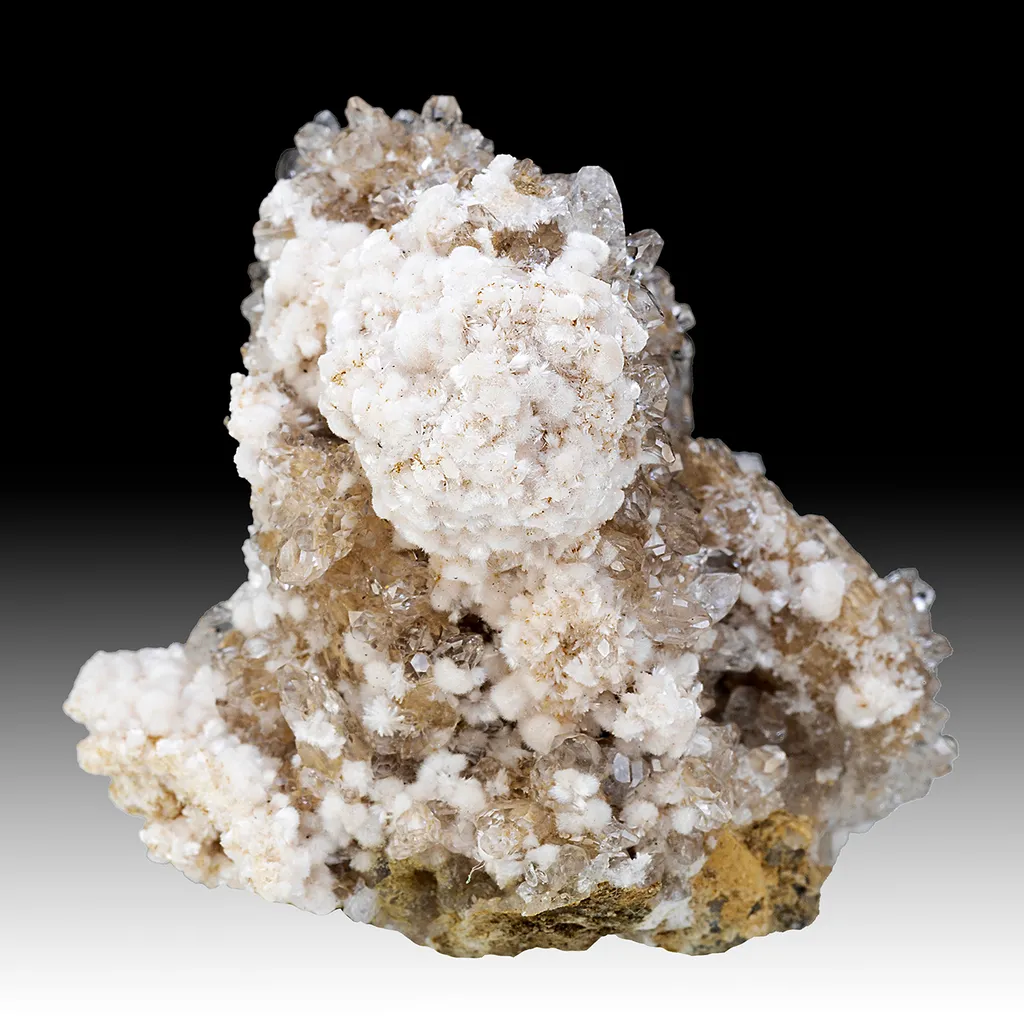 Bultfonteinite with Hydroxylapophyllite, Calcite image