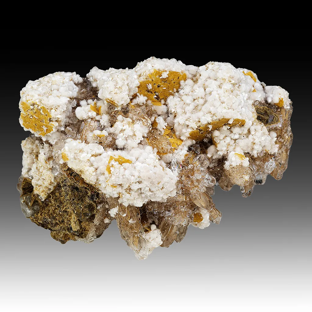 Bultfonteinite with Hydroxylapophyllite, Calcite image