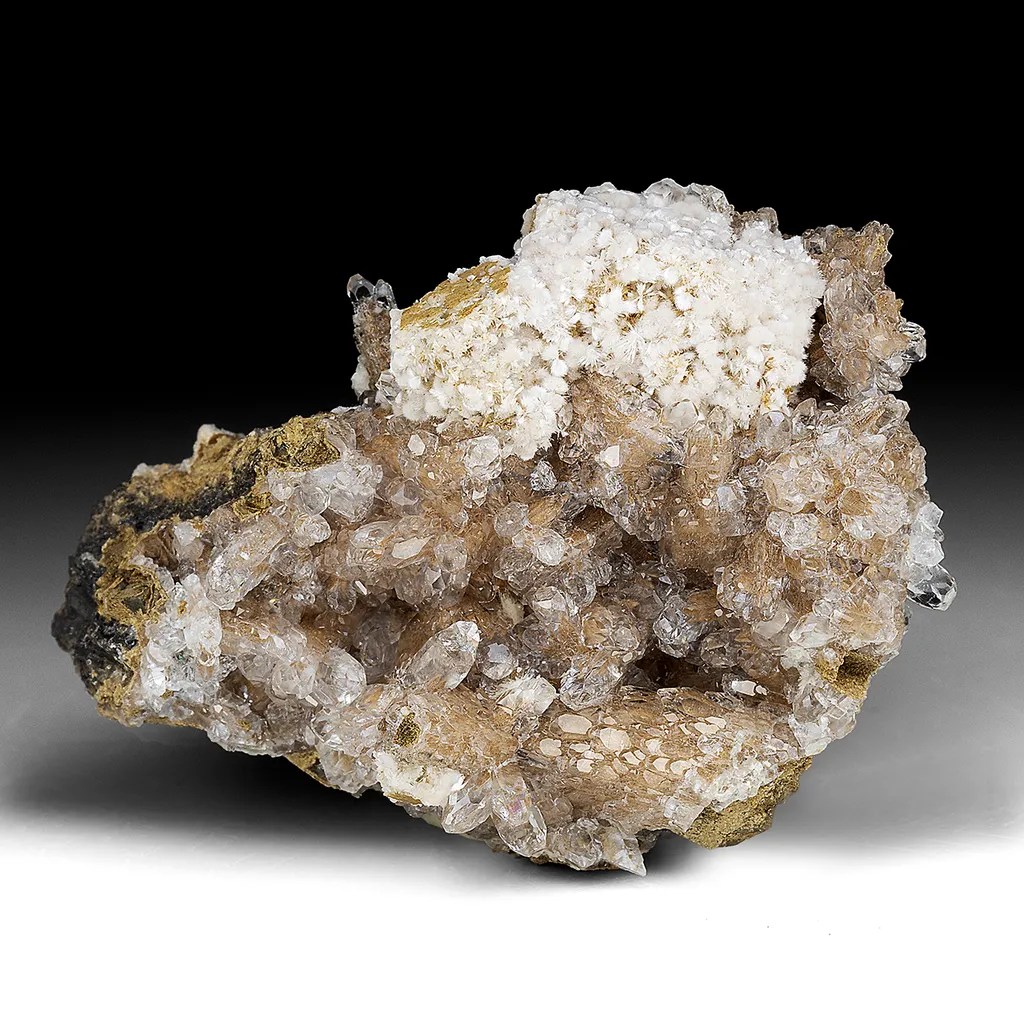 Bultfonteinite with Hydroxylapophyllite, Calcite image