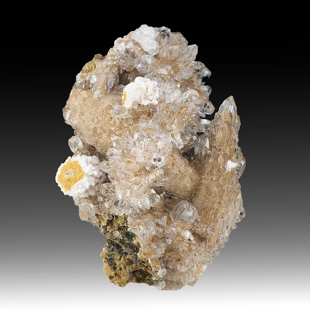 Bultfonteinite with Hydroxylapophyllite, Calcite image