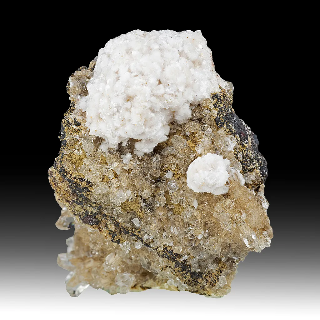 Bultfonteinite with Hydroxylapophyllite, Calcite image