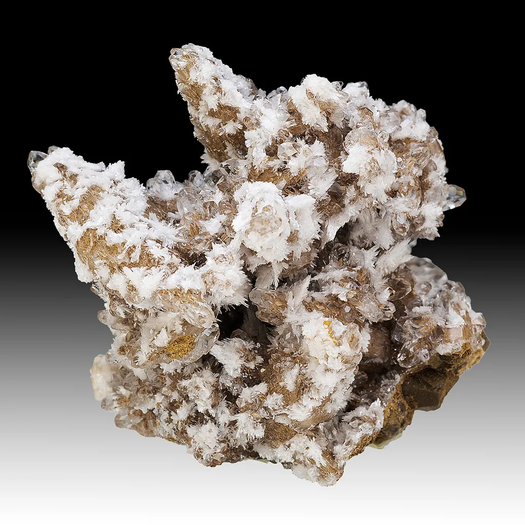 Bultfonteinite with Hydroxylapophyllite, Calcite image