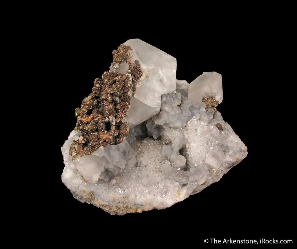 Calcite and Chalcopyrite, on Quartz - image 2