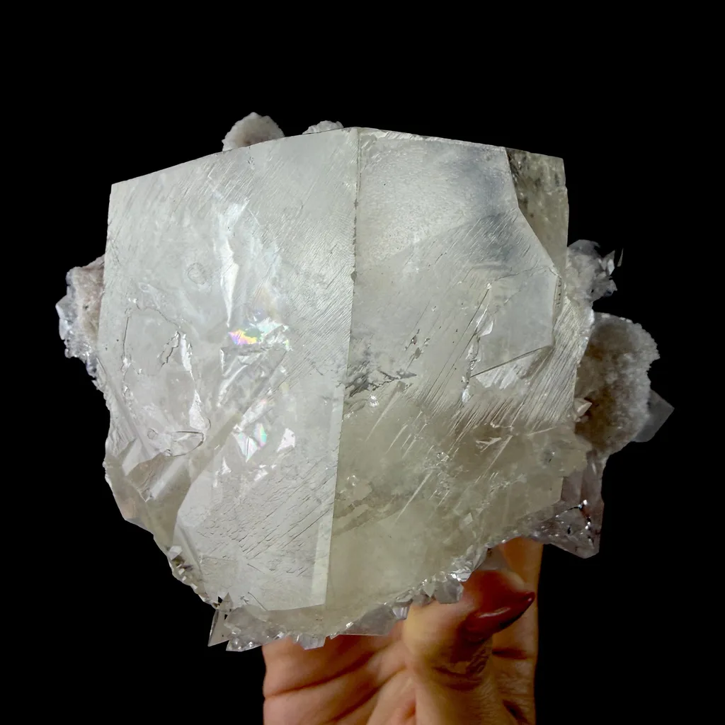 Calcite Cluster with Fluorapophyllite on Shimmering Chalcedony Matrix – Rare Indian Mineral Specimen from Jalgaon DKT130 - image 3