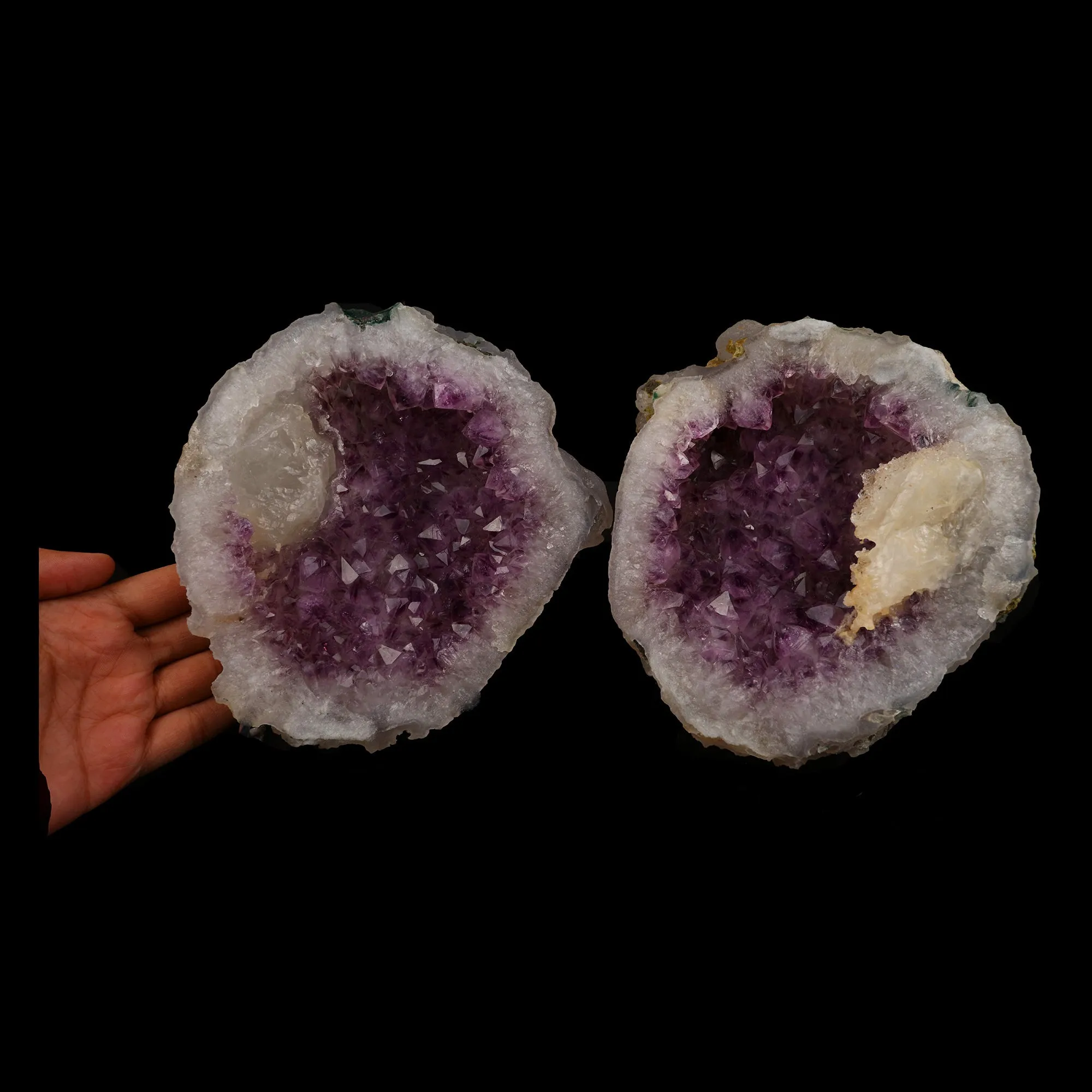 Calcite Crystal Inside Amethyst Two Havle Geode Natural Mineral Specimen - image 2