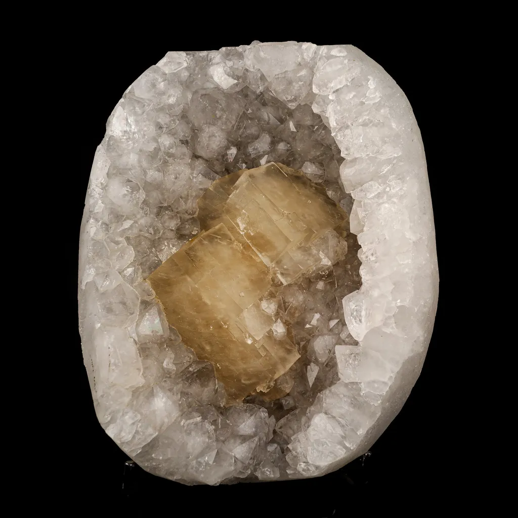 Calcite Crystals on Sparkling MM Quartz Stalactite Natural Mineral Specimen image