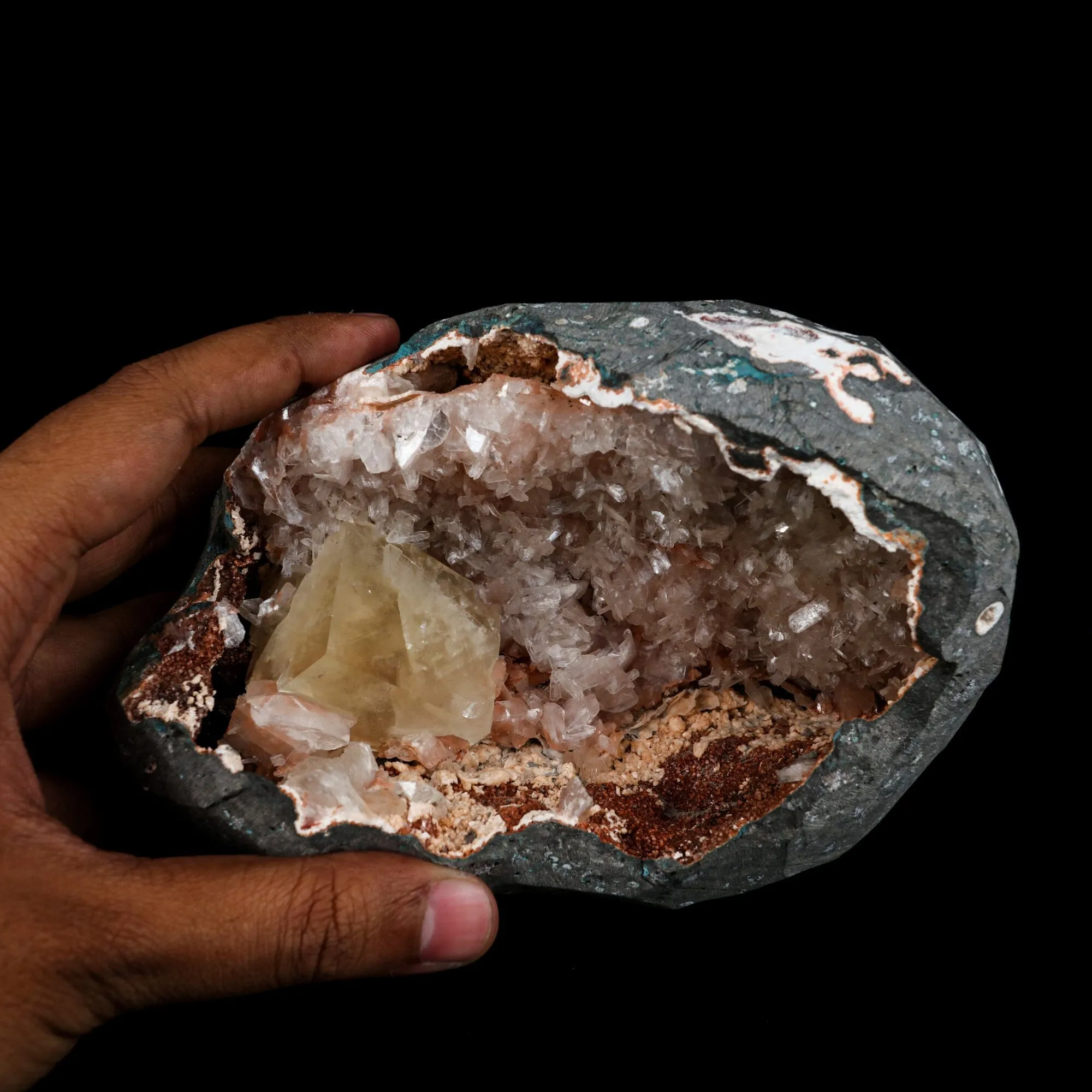 Calcite Cube in Stilbite geode Natural Mineral Specimen - image 4