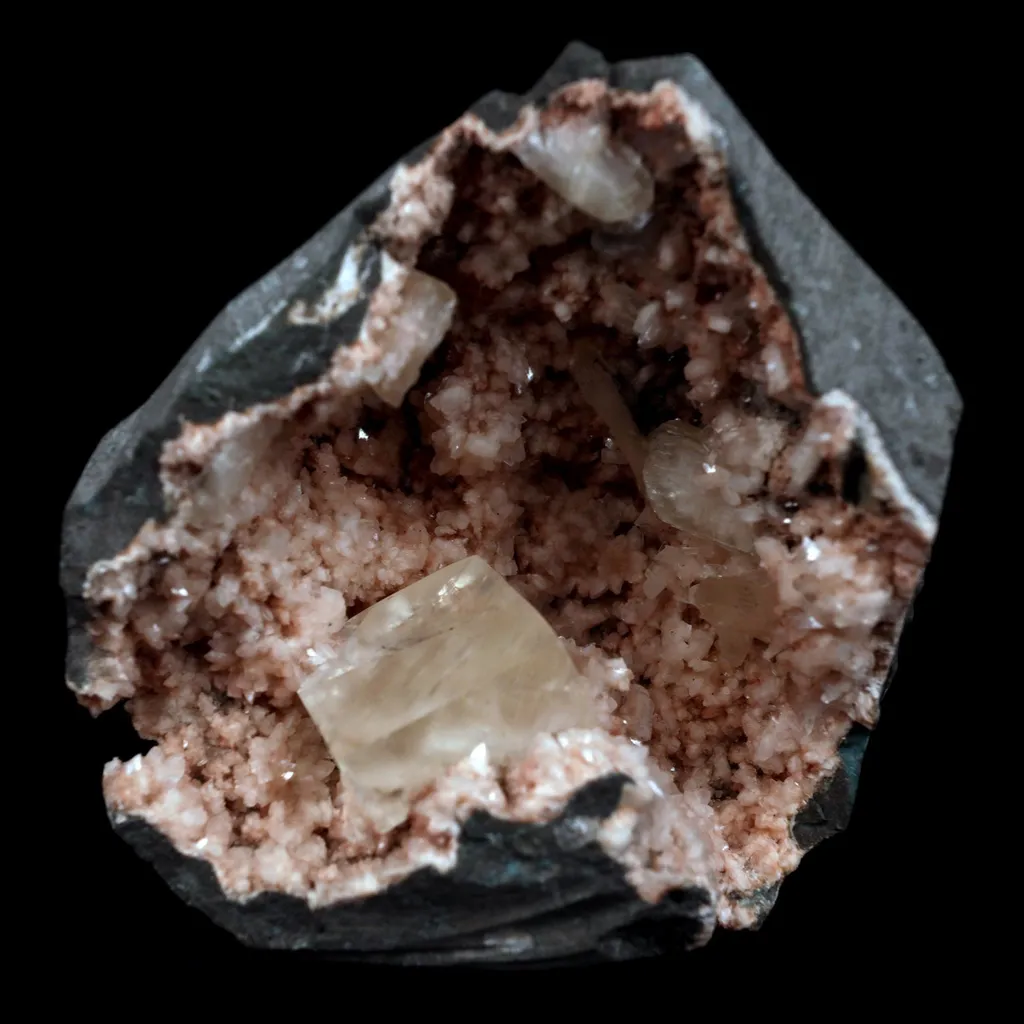 Calcite Cube Inside Heulandite Geode Natural Mineral Specimen image