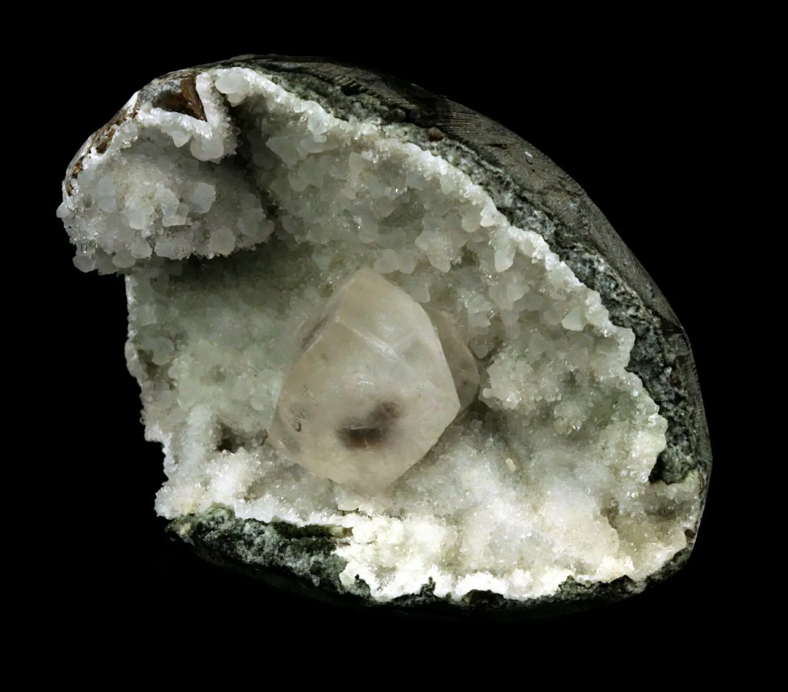 Calcite Cube inside MM Quartz Geode Natural Minerals Specimen - image 5