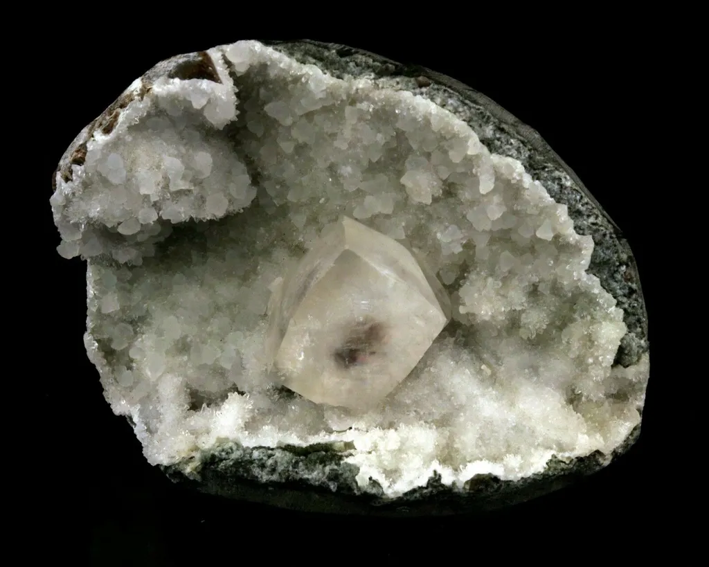 Calcite Cube inside MM Quartz Geode Natural Minerals Specimen - image 3