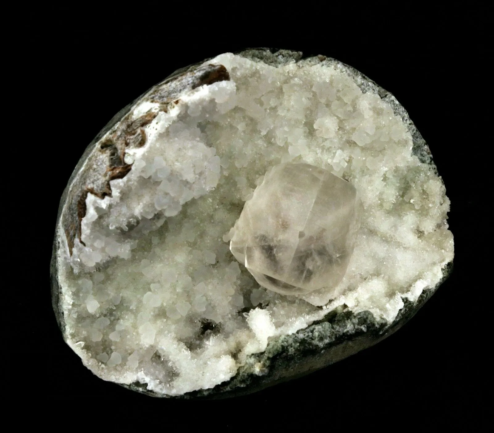 Calcite Cube inside MM Quartz Geode Natural Minerals Specimen - image 2