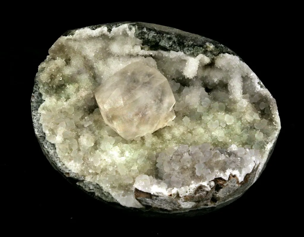 Calcite Cube inside MM Quartz Geode Natural Minerals Specimen - image 4