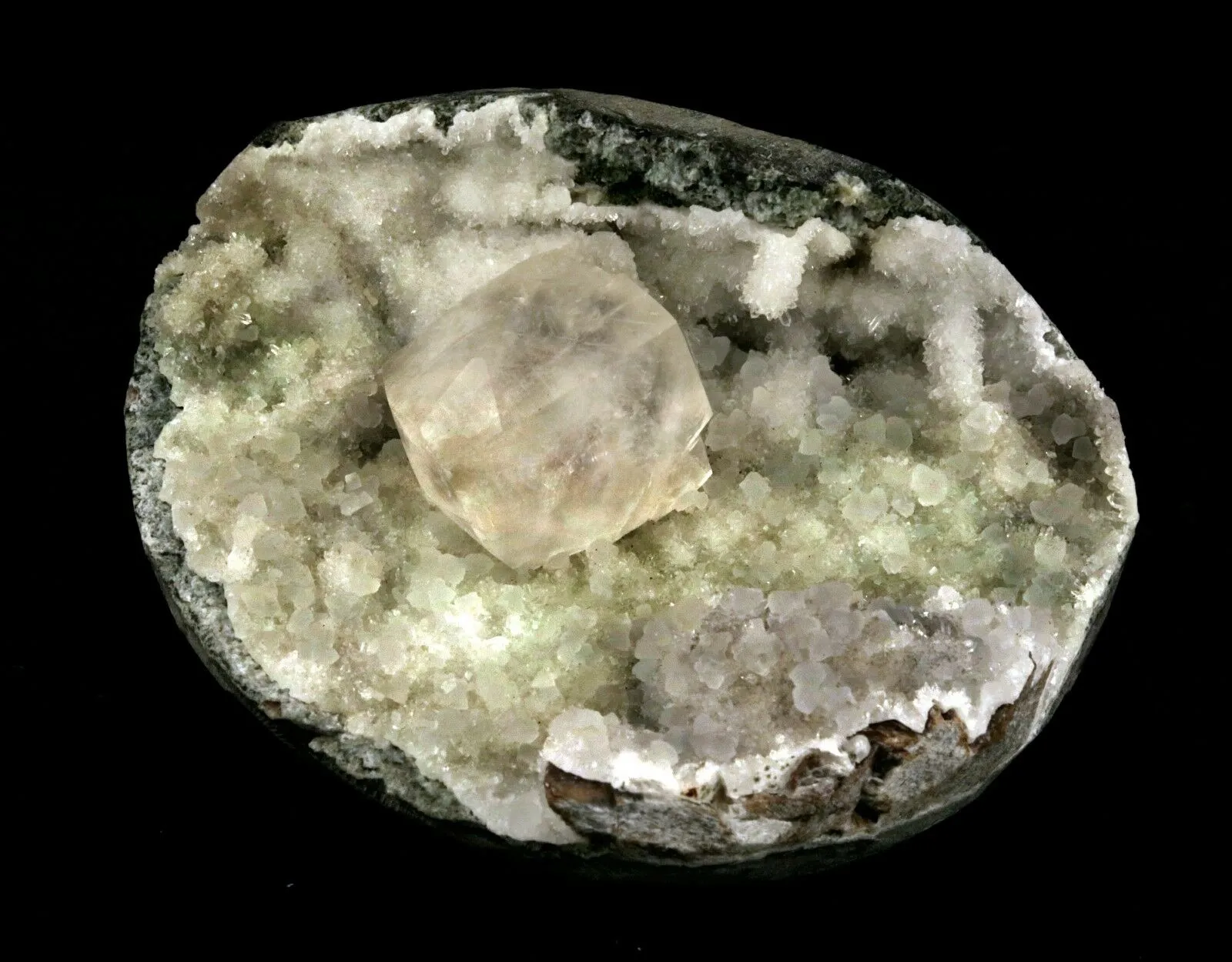 Calcite Cube inside MM Quartz Geode Natural Minerals Specimen - image 4