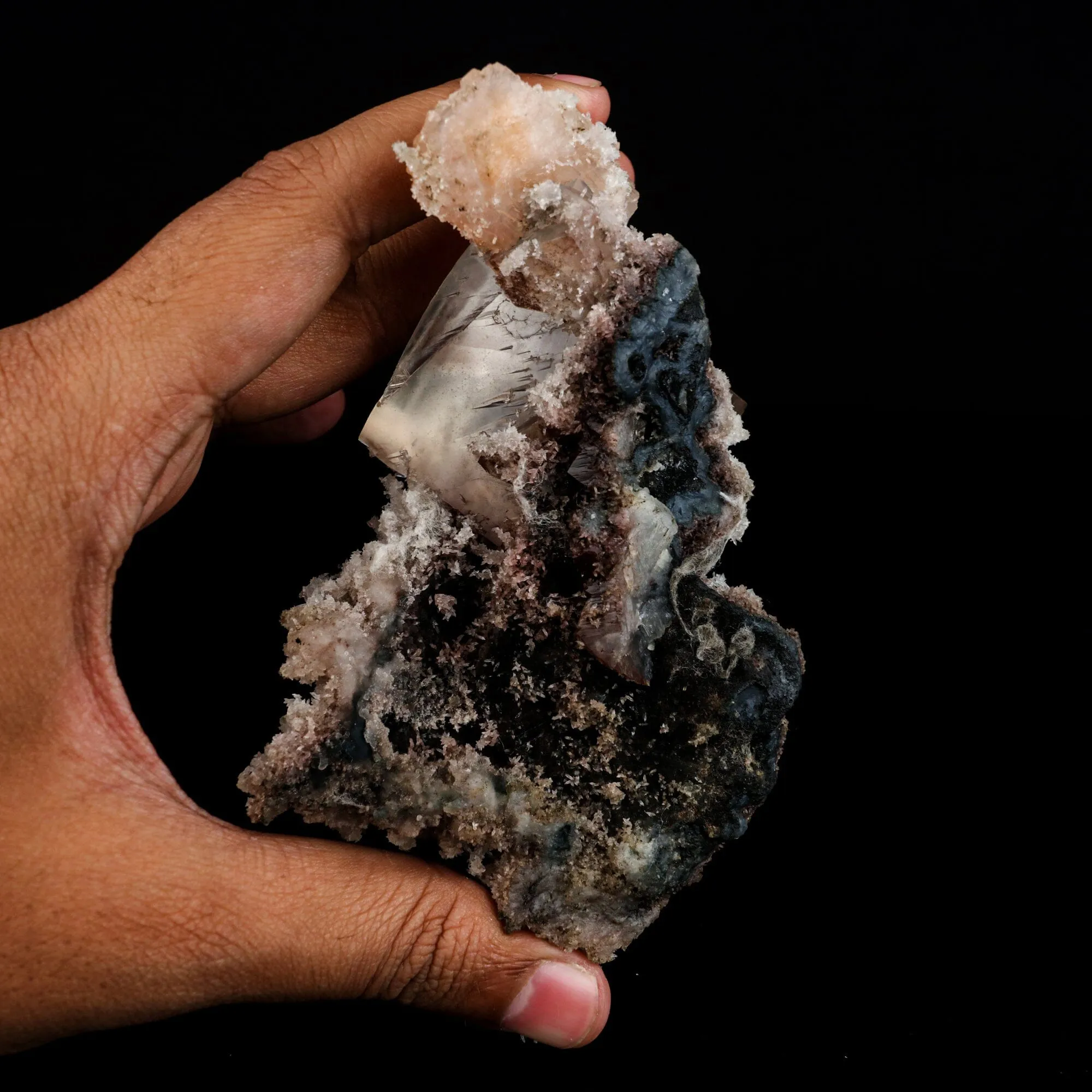 Calcite Cube with Stilbite and Chalcedony Natural Mineral Specimen - image 6