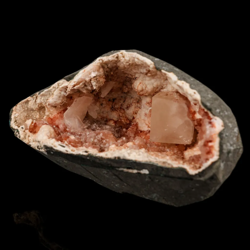 Calcite Cube with Stilbite inside Chalcedony Geode Natural Mineral Specimen - image 3