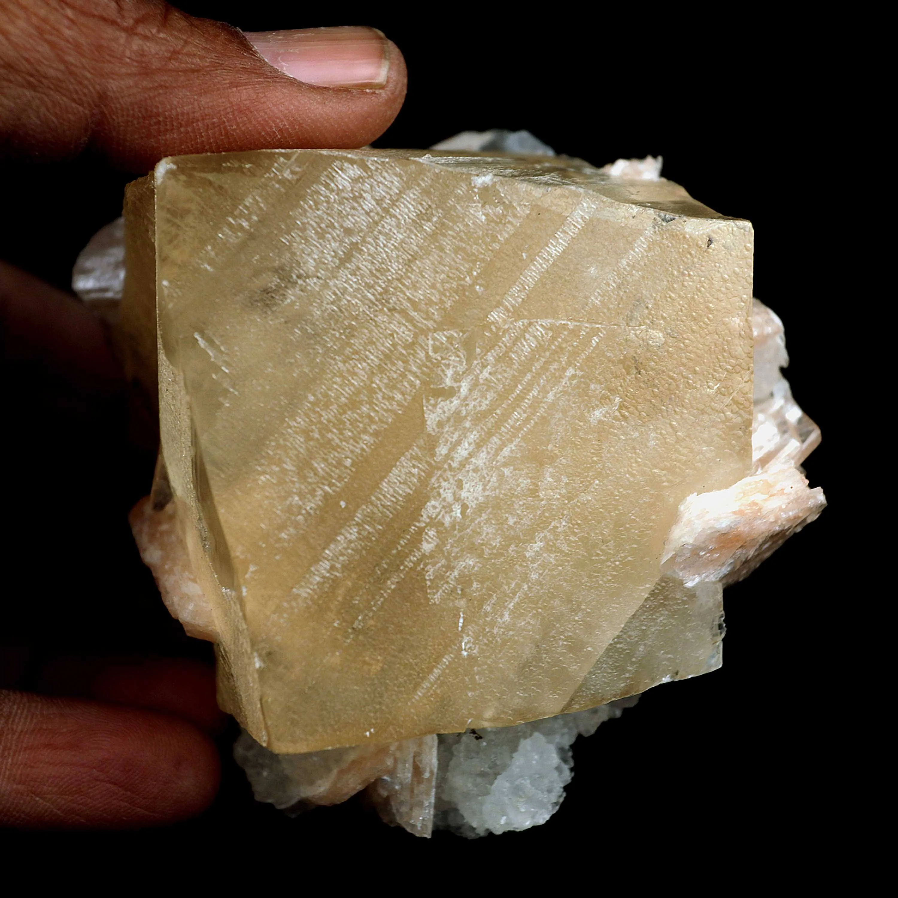 Calcite Cube with Stilbite, MM Quartz Natural Mineral Specimen - image 4