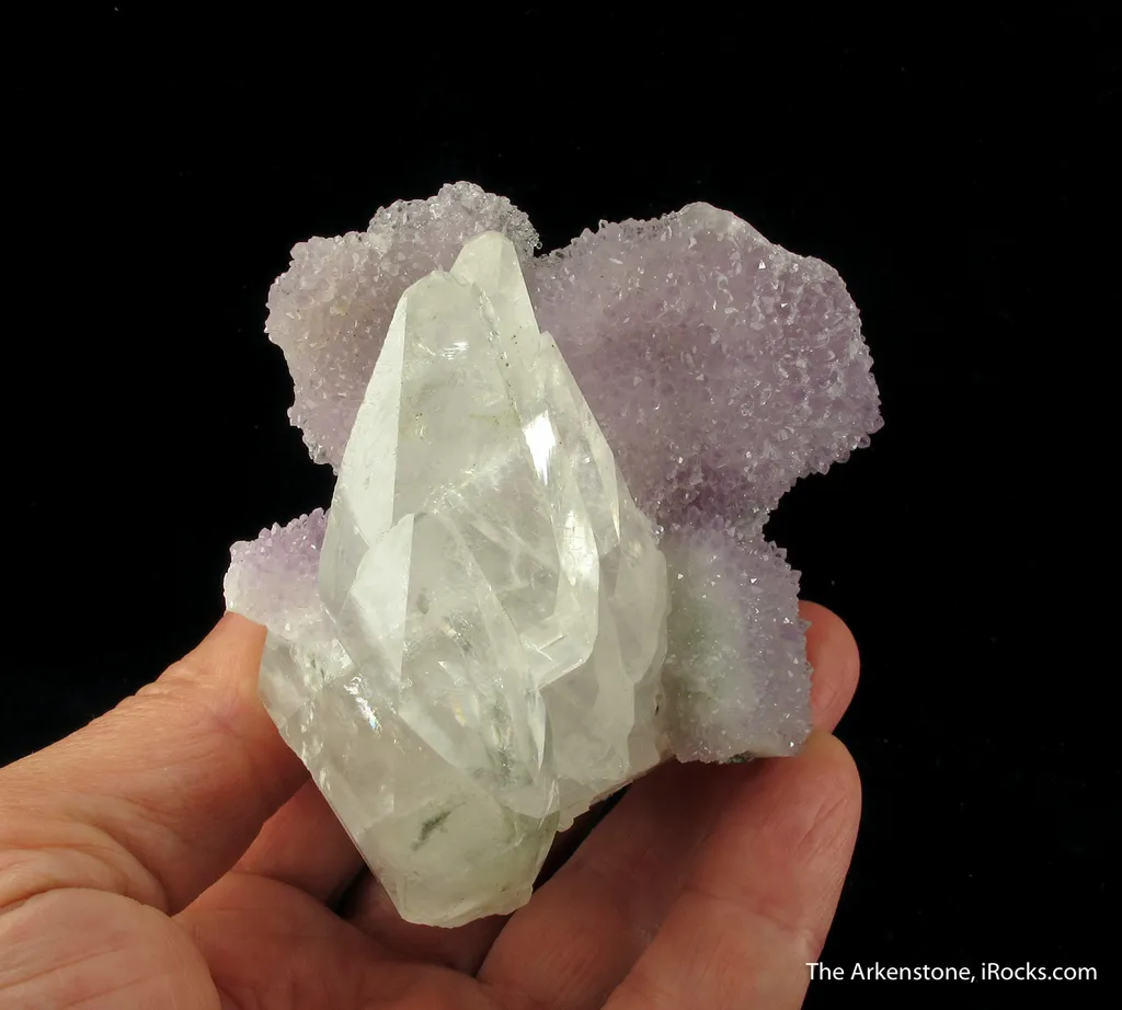 Calcite (fluor.) on Quartz var. Amethyst - image 2