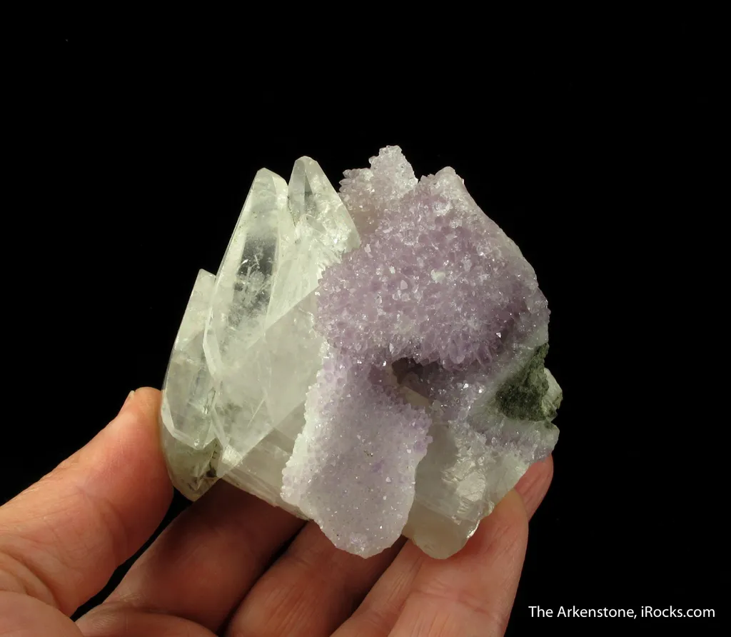 Calcite (fluor.) on Quartz var. Amethyst - image 3
