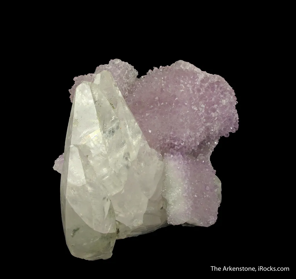 Calcite (fluor.) on Quartz var. Amethyst - image 5