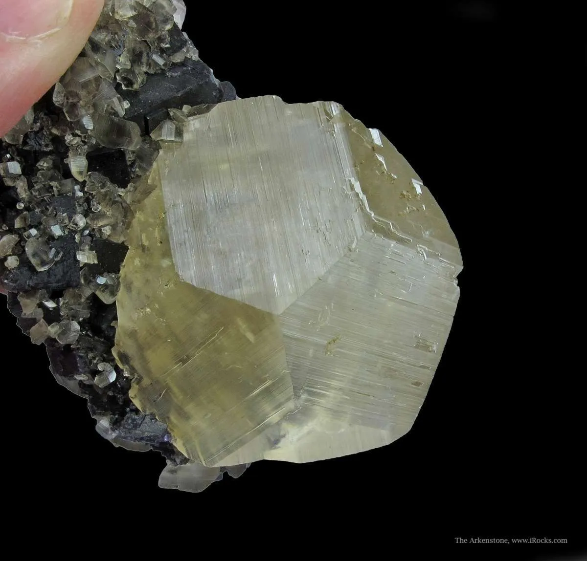 Calcite (Fluorescent) on Fluorite - image 4