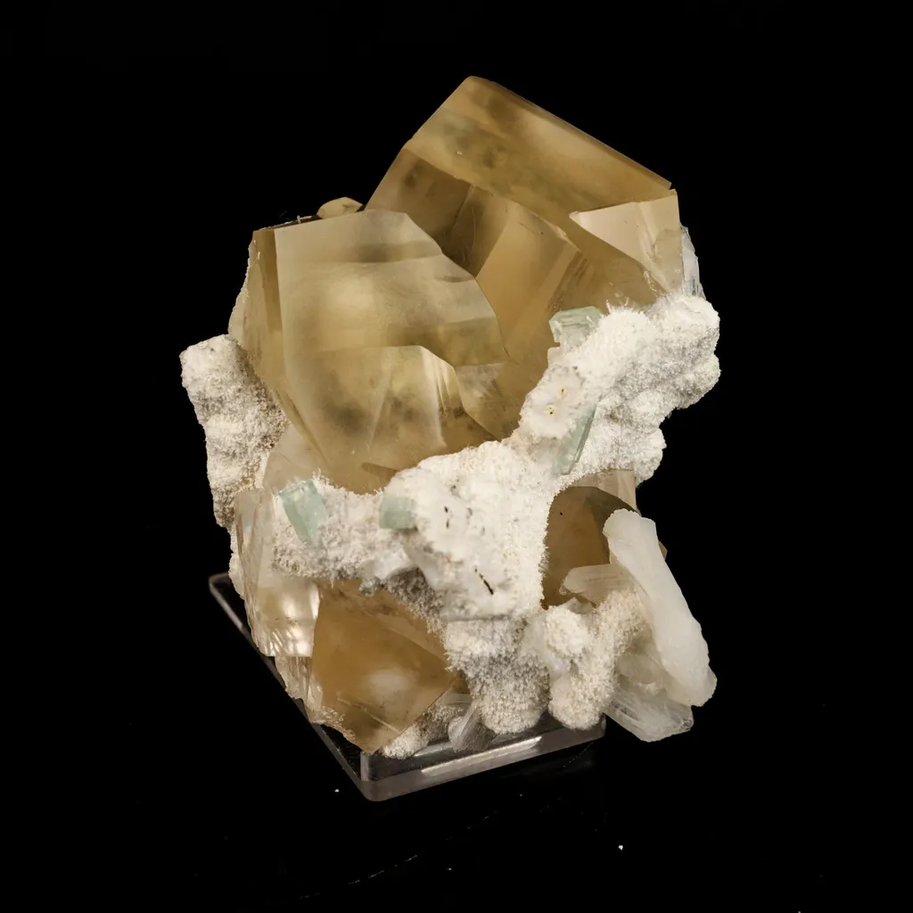 Calcite Golden Color with Stilbite & Chalcedony Natural Mineral Specimen image