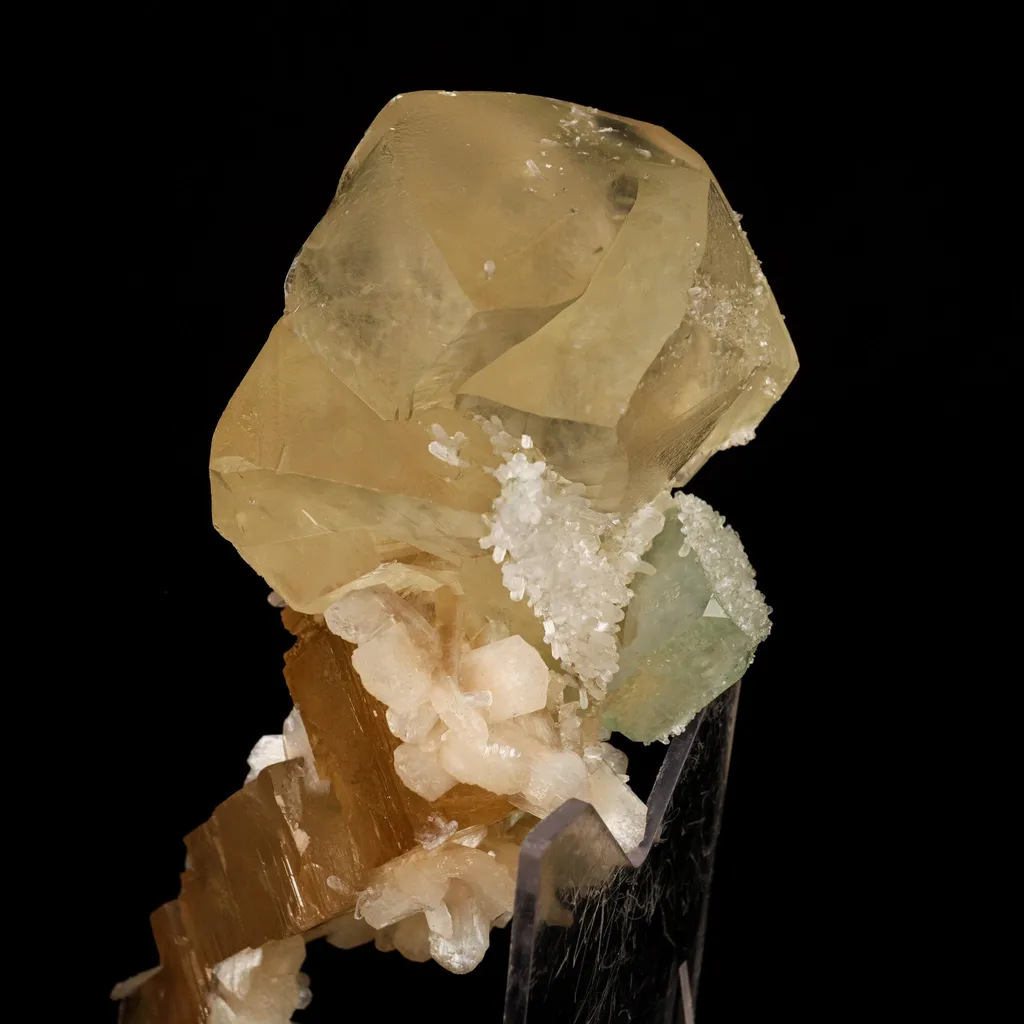 Calcite Golden Color with Stilbite Natural Mineral Specimen image