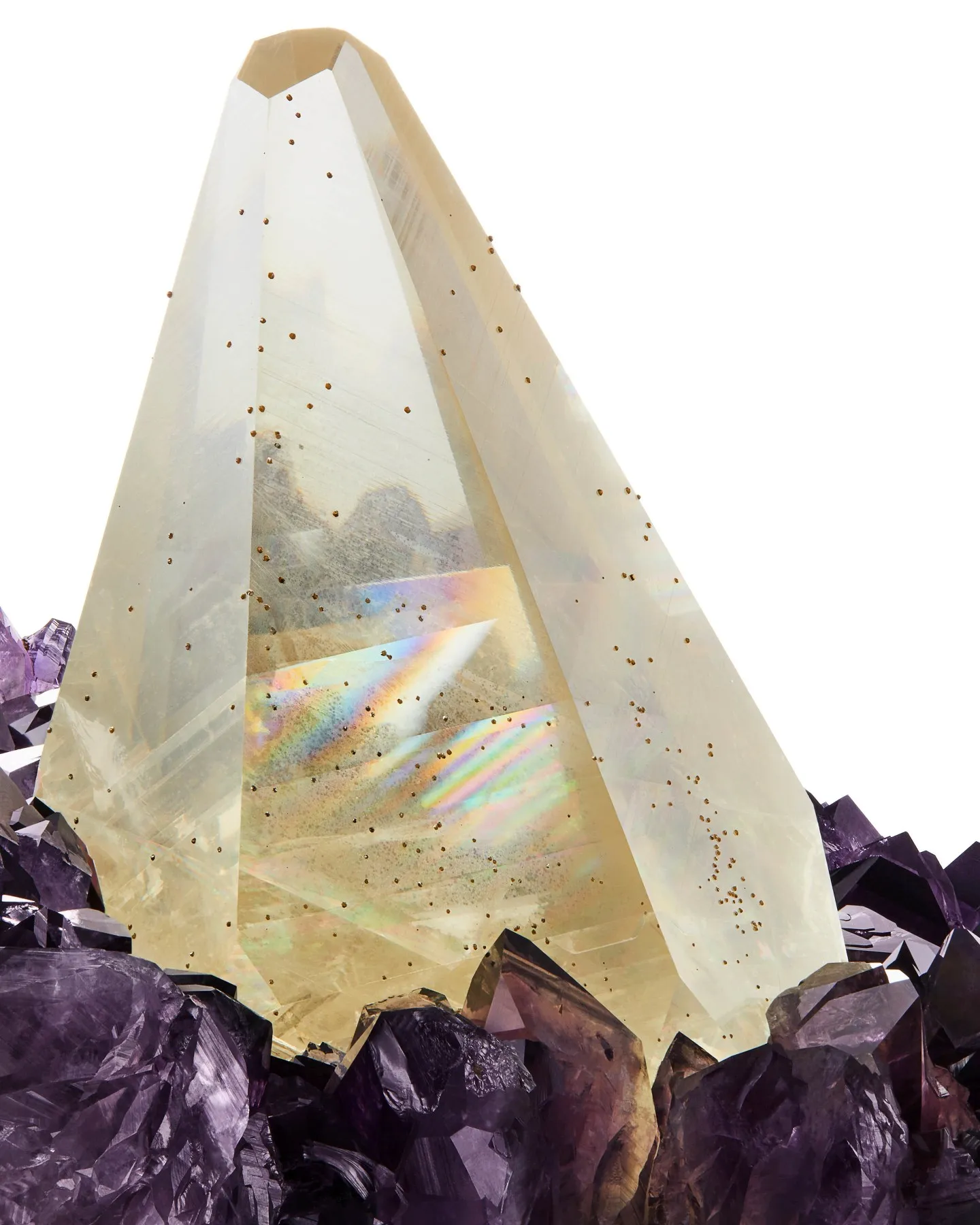 Calcite on Amethyst with Chalcopyrite - image 3