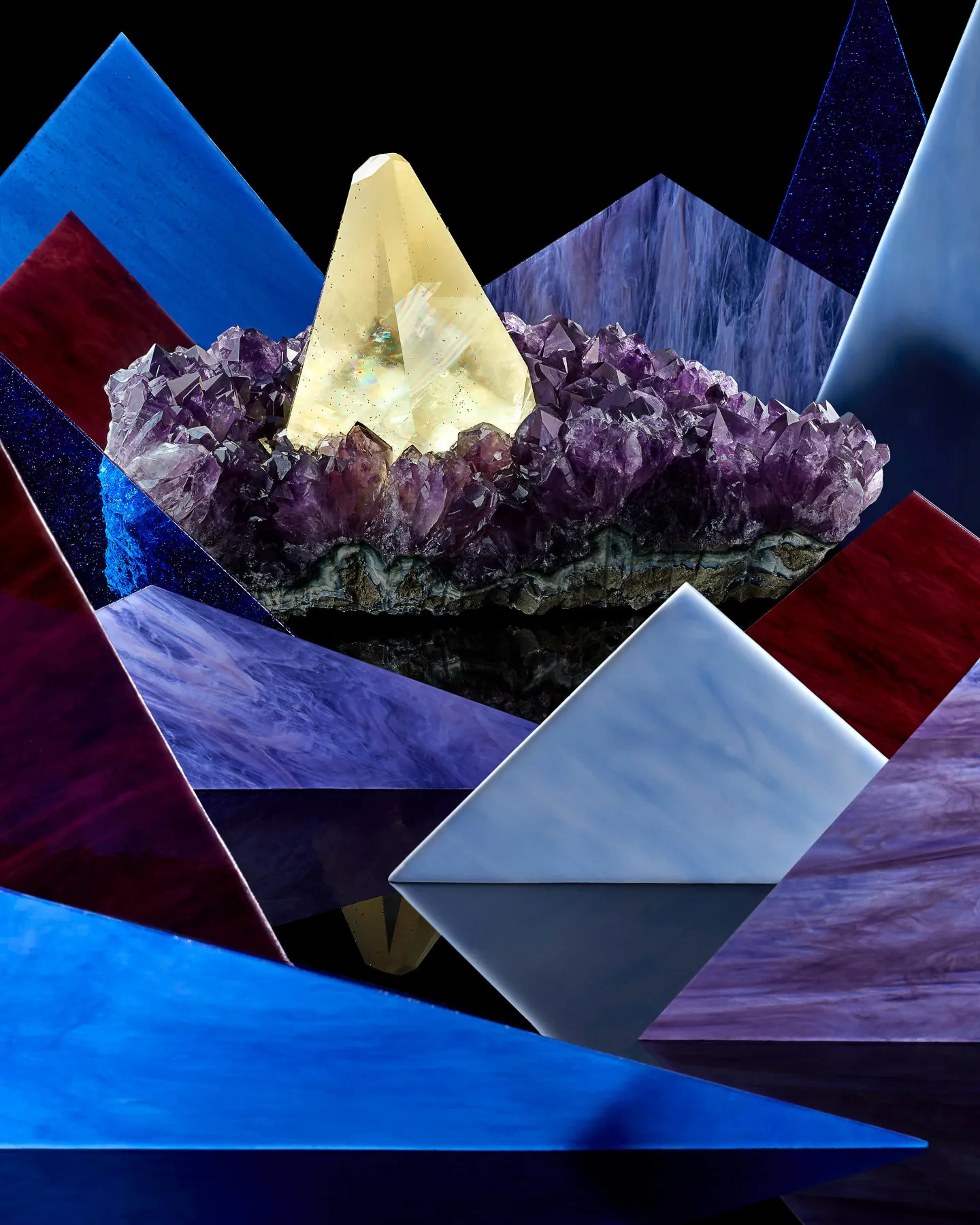 Calcite on Amethyst with Chalcopyrite - image 2