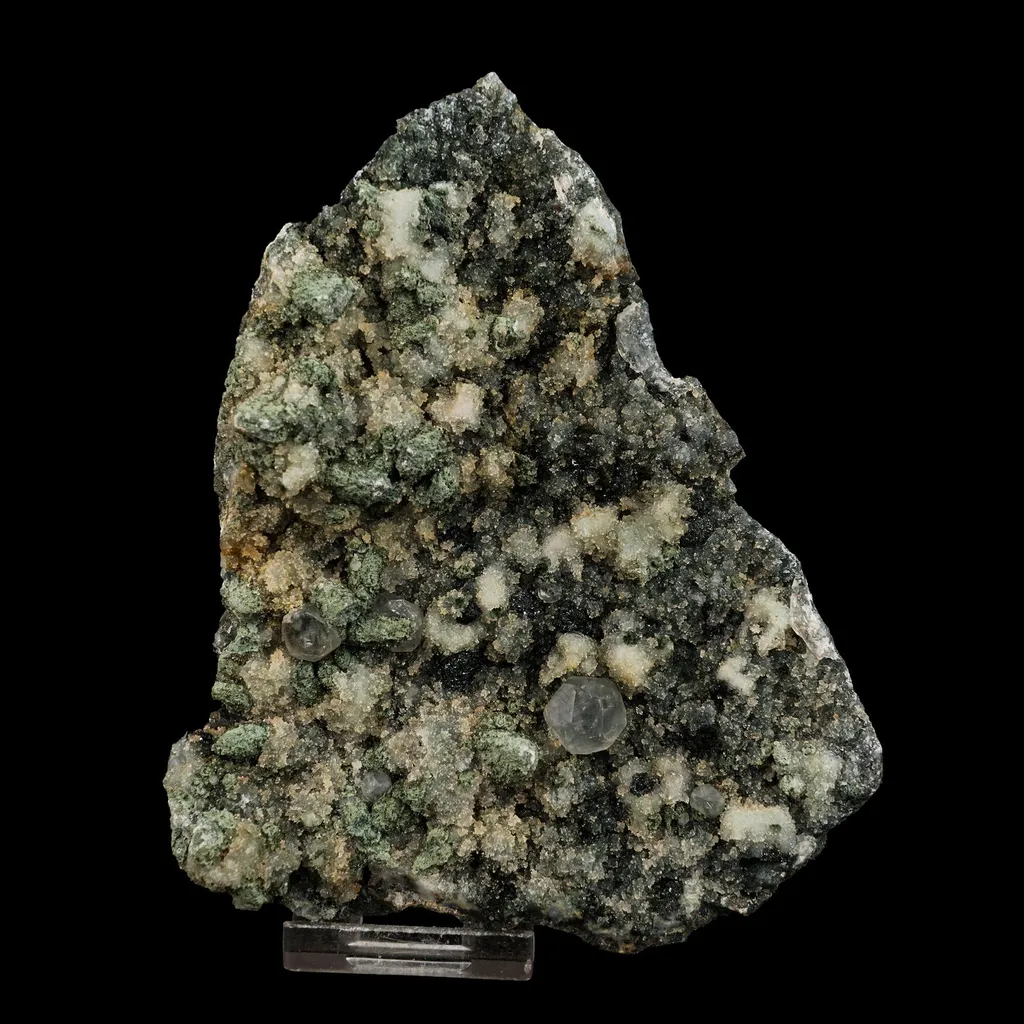 Calcite on Babingtonite & Chalcedony Natural Mineral Specimen image