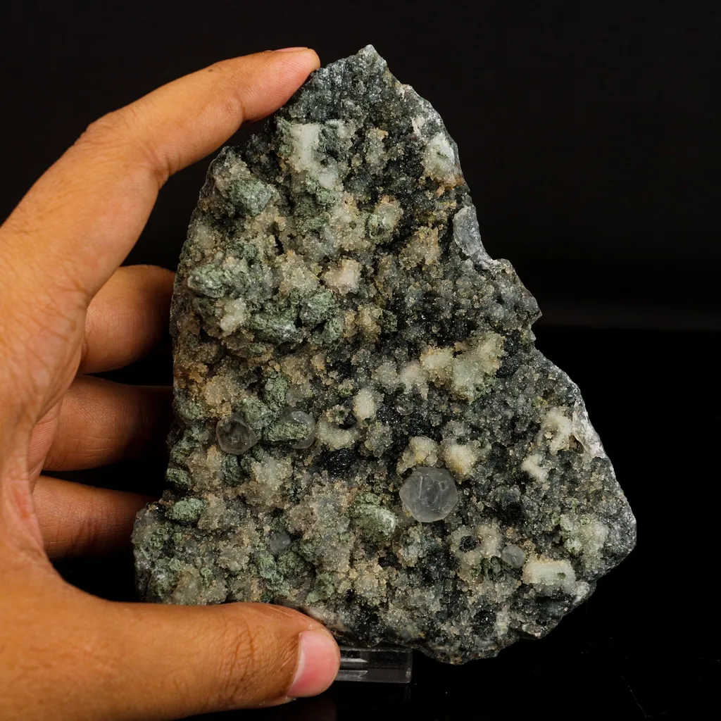Calcite on Babingtonite & Chalcedony Natural Mineral Specimen - image 4