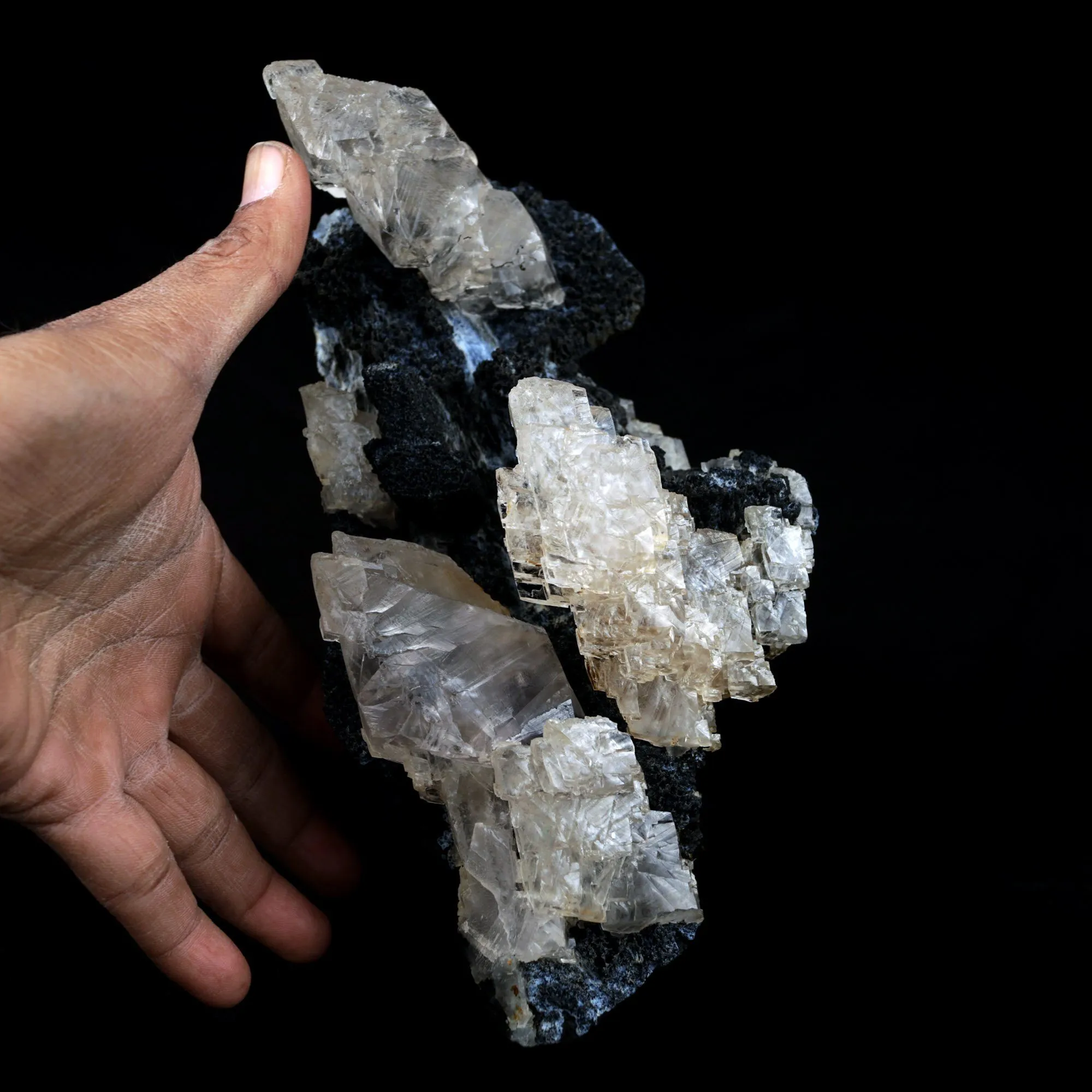 Calcite on Black Chalcedony Natural Mineral Specimen - image 4